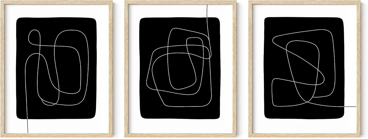Haus and Hues Black and White Posters for Room Aesthetic Set of 3 - Line Art Wall Decor, One Line Art Print, Black and White Abstract Art, Minimalist Wall Art, Black and White Prints (Unframed, 16x20)
