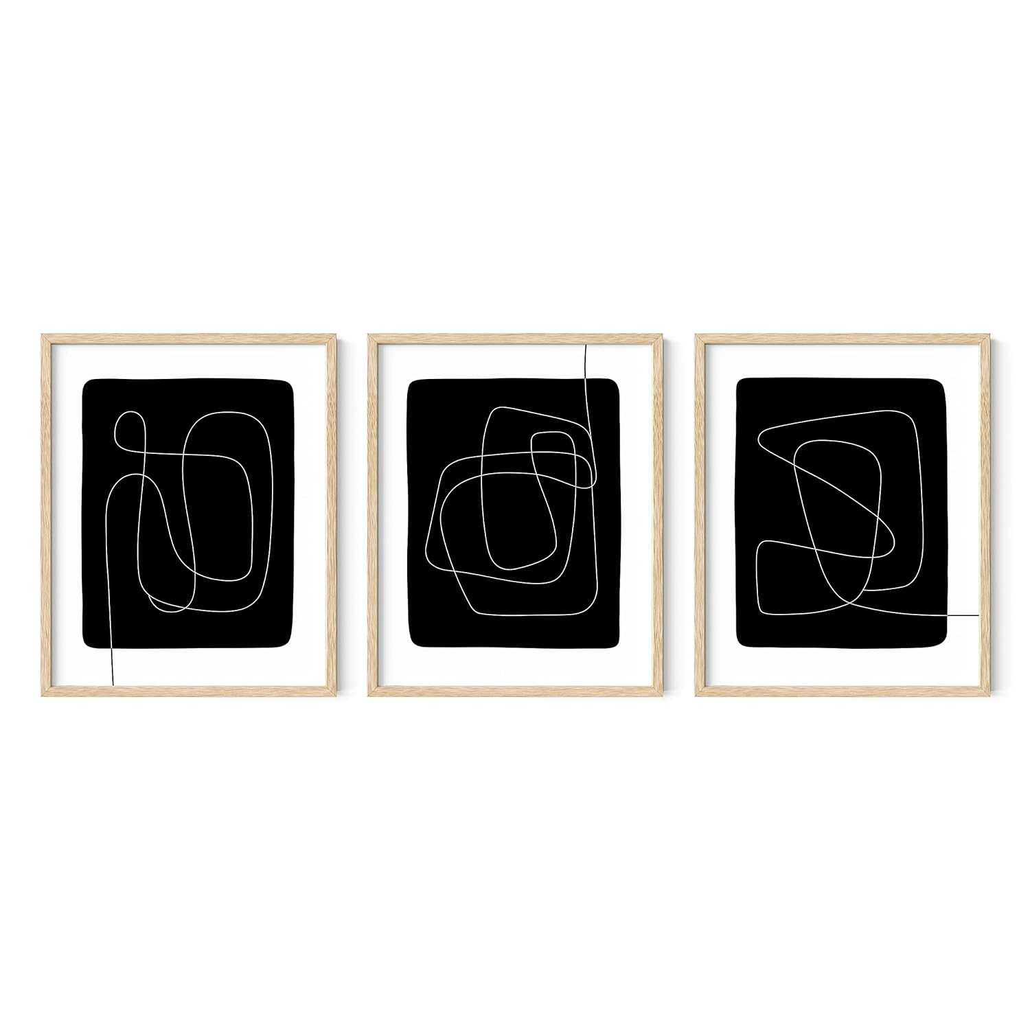 Haus and Hues Black and White Posters for Room Aesthetic Set of 3 - Line Art Wall Decor, One Line Art Print, Black and White Abstract Art, Minimalist Wall Art, Black and White Prints (Unframed, 16x20)