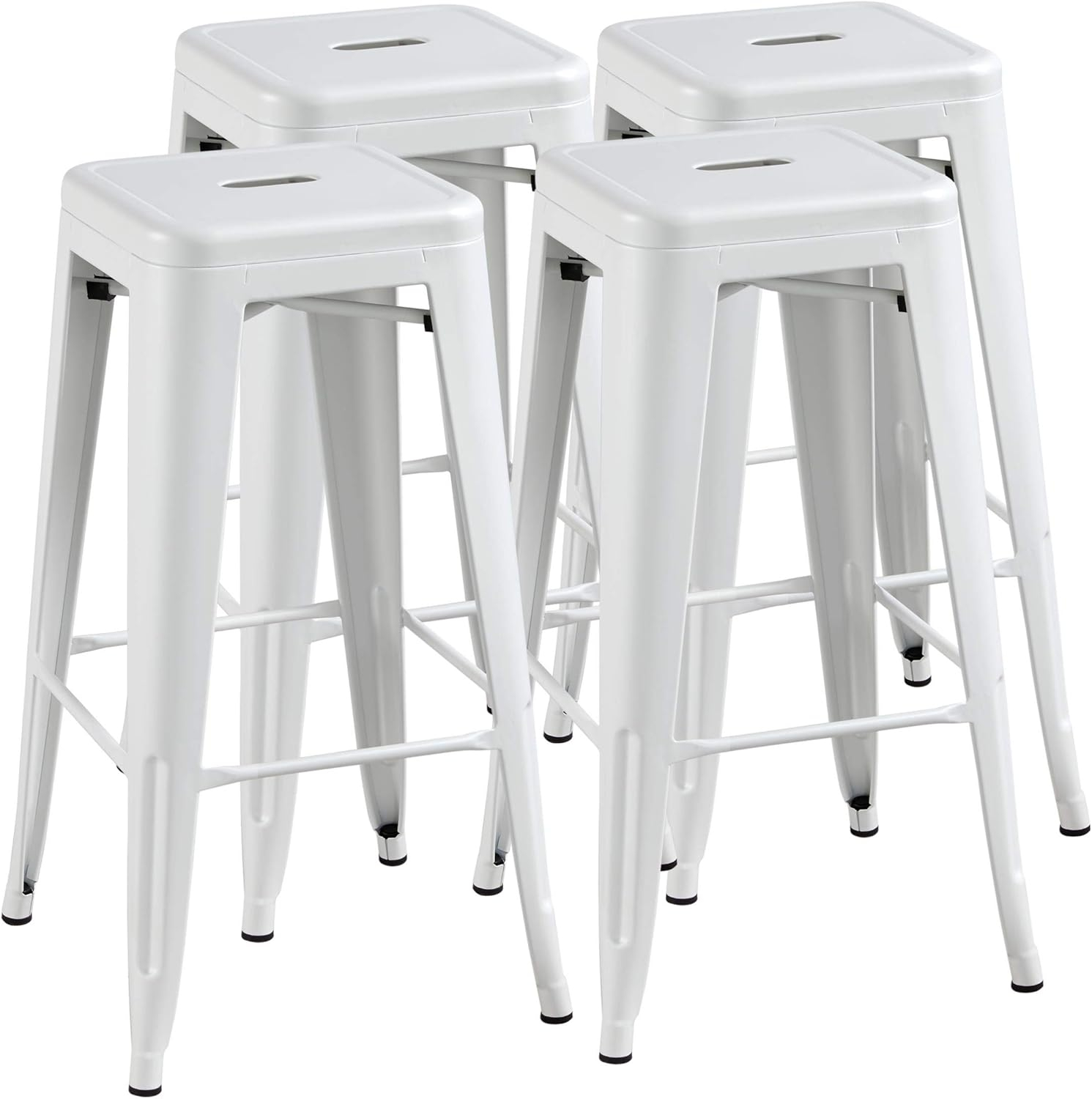 Set of 4 White Galvanized Steel Industrial Bar Stools