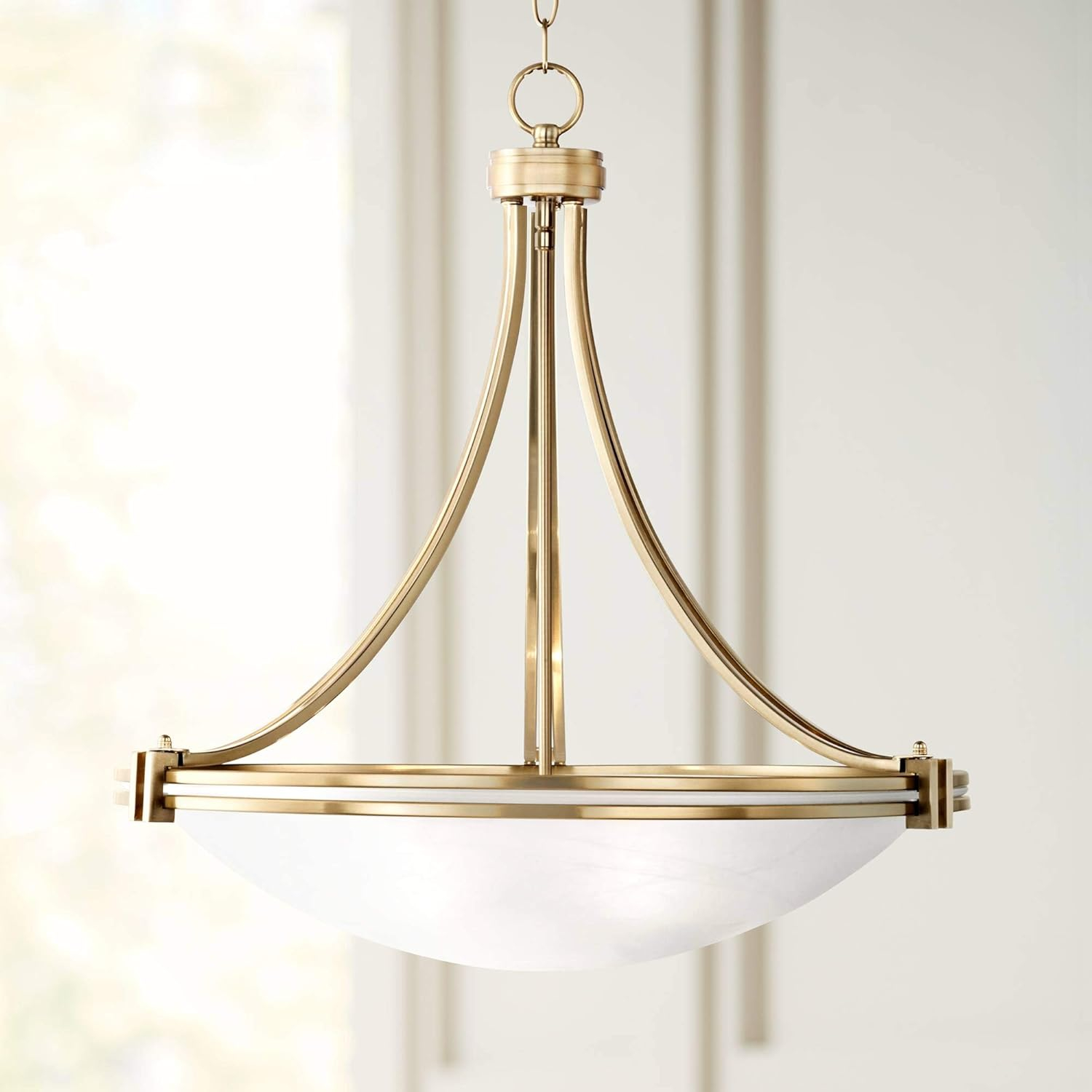 Possini Euro Design Deco Warm Brass Pendant Chandelier 21 1/2" Wide Modern White Marbled Bowl Glass 3-Light Fixture for Dining Room Kitchen Island