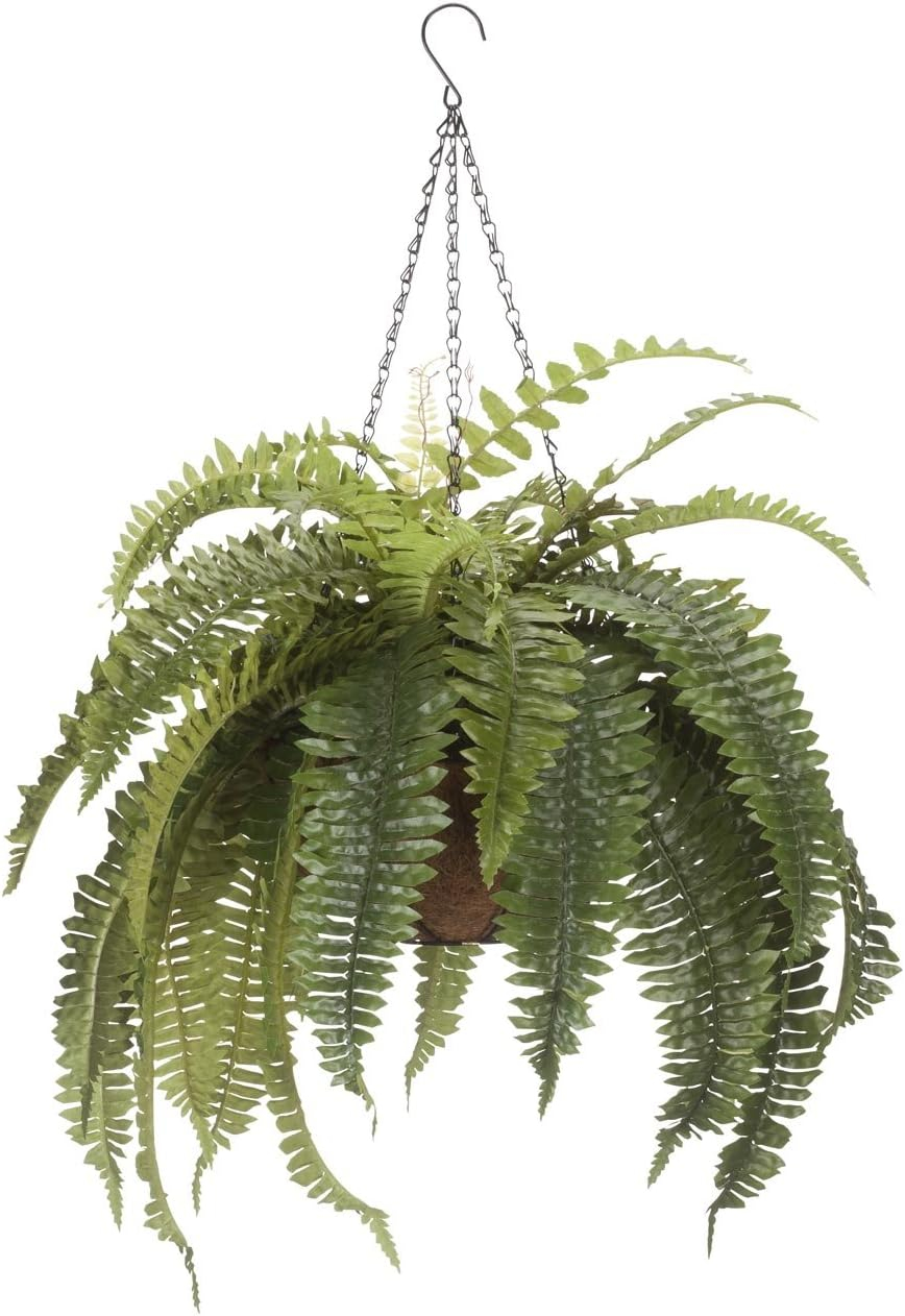 Fox Valley Traders 23 .5” Artificial Fern in Coco Fiber Hanging Basket