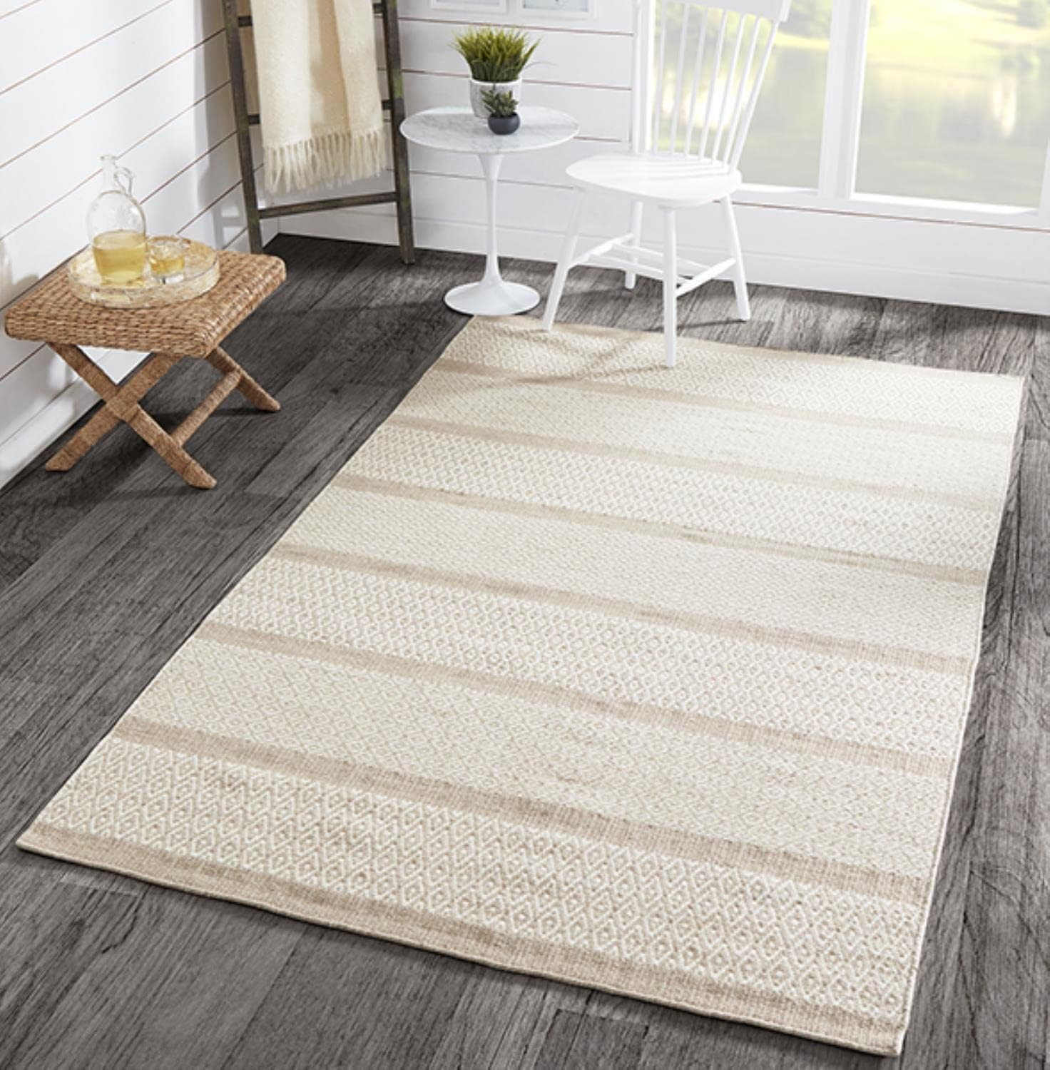 Momeni Rugs Mesa Collection, 100% Wool Hand Woven Flatweave Transitional Area Rug, 5' x 8', Beige