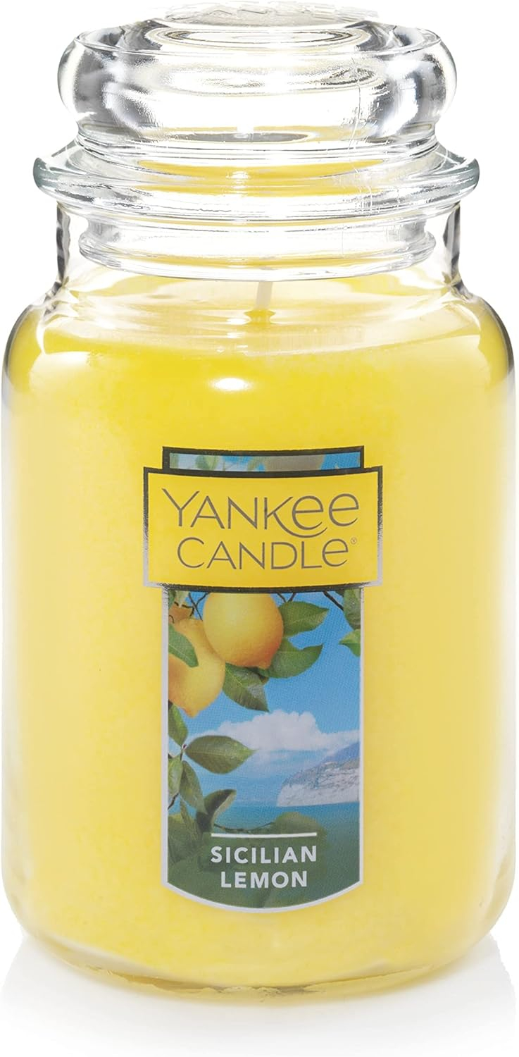 Yankee Candle Vela Sicilian con Aroma a Limón Premium Grado Parafina Wax con hasta 150 Horas de Combustión, Frasco Grande