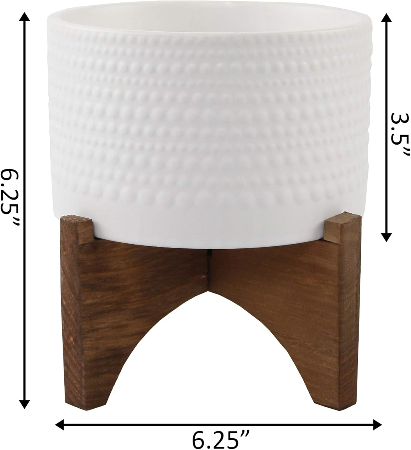 Matt White Hobnail 5" Ceramic Planter on Wood Stand