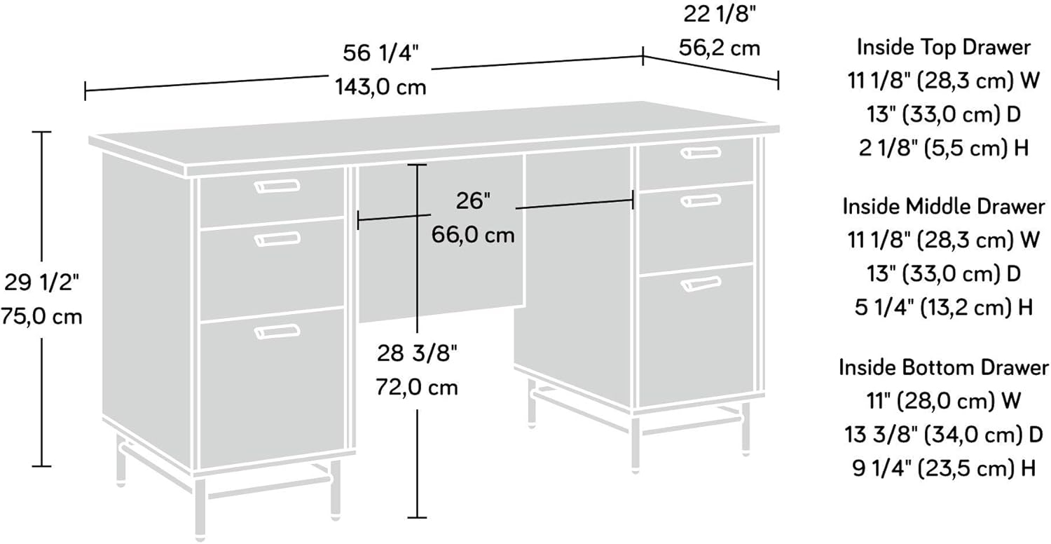 Sauder Anda Norr Engineered Wood Executive Desk in Sky Oak and White