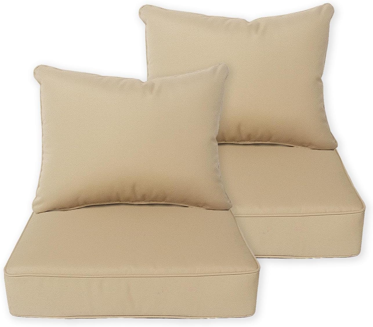 in/Outdoor Deep Beige Outdoor Deep Seat Patio Cushions 24x24 inch Patio Furniture Cushions,Fade Resistant, Deep Seat Bottom and Back Cushion for Chair, Sofa and Couch,2 Sets