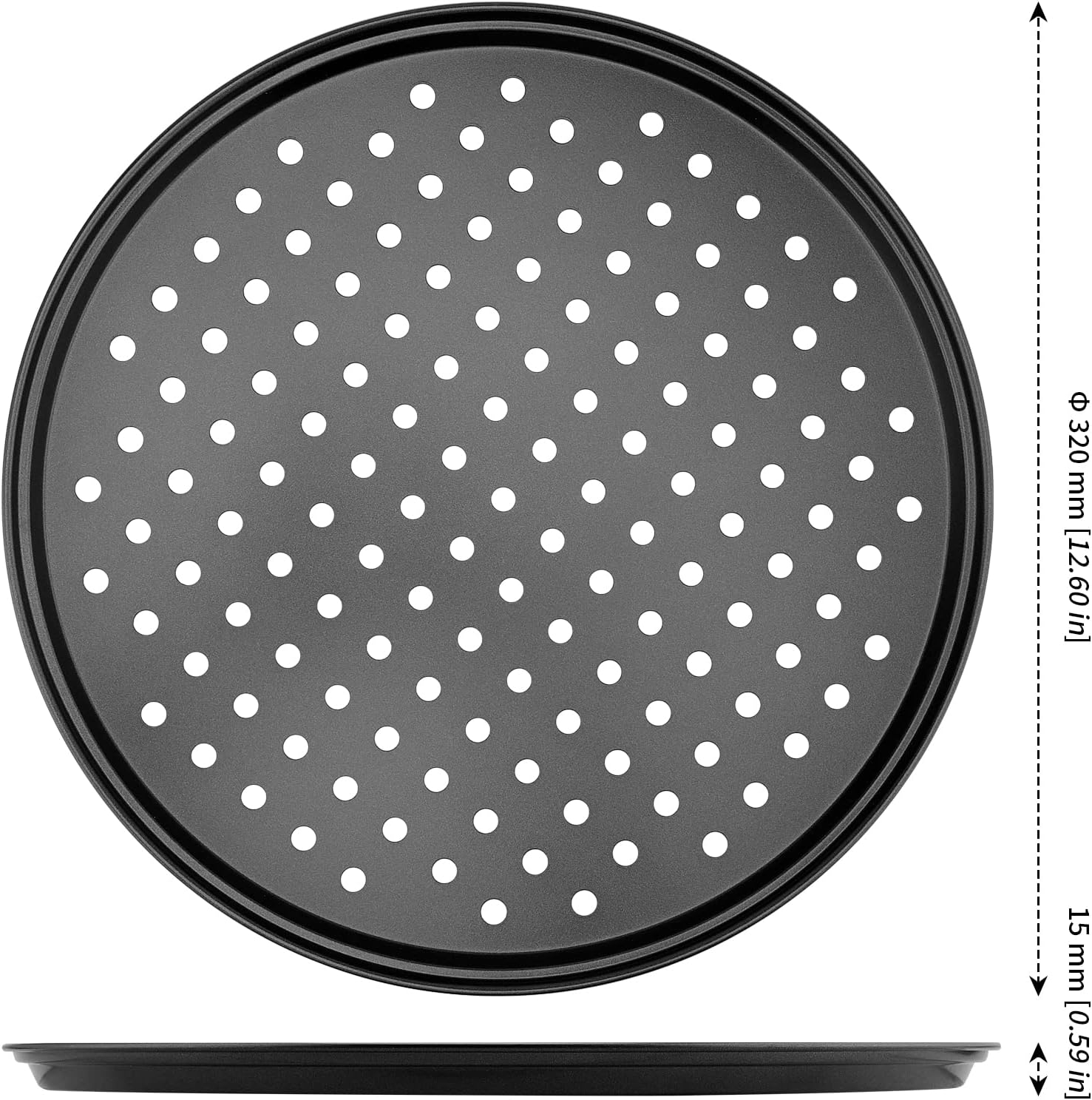 MANCHAP 4 Pack 12 Inch Round Pizza Baking Pan with Holes, Pizza Pan for Oven, Carbon Steel Non-stick Pizza Crisper Pan for Home Restaurant Baking, Black