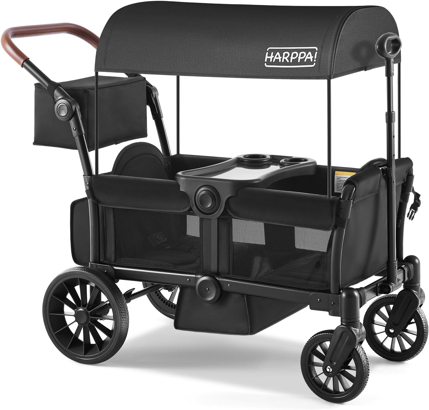 HARPPA Foldable Wagon Stroller for 2 Toddlers with Pull & Push Handle, Canopy, 32.9lbs, Black