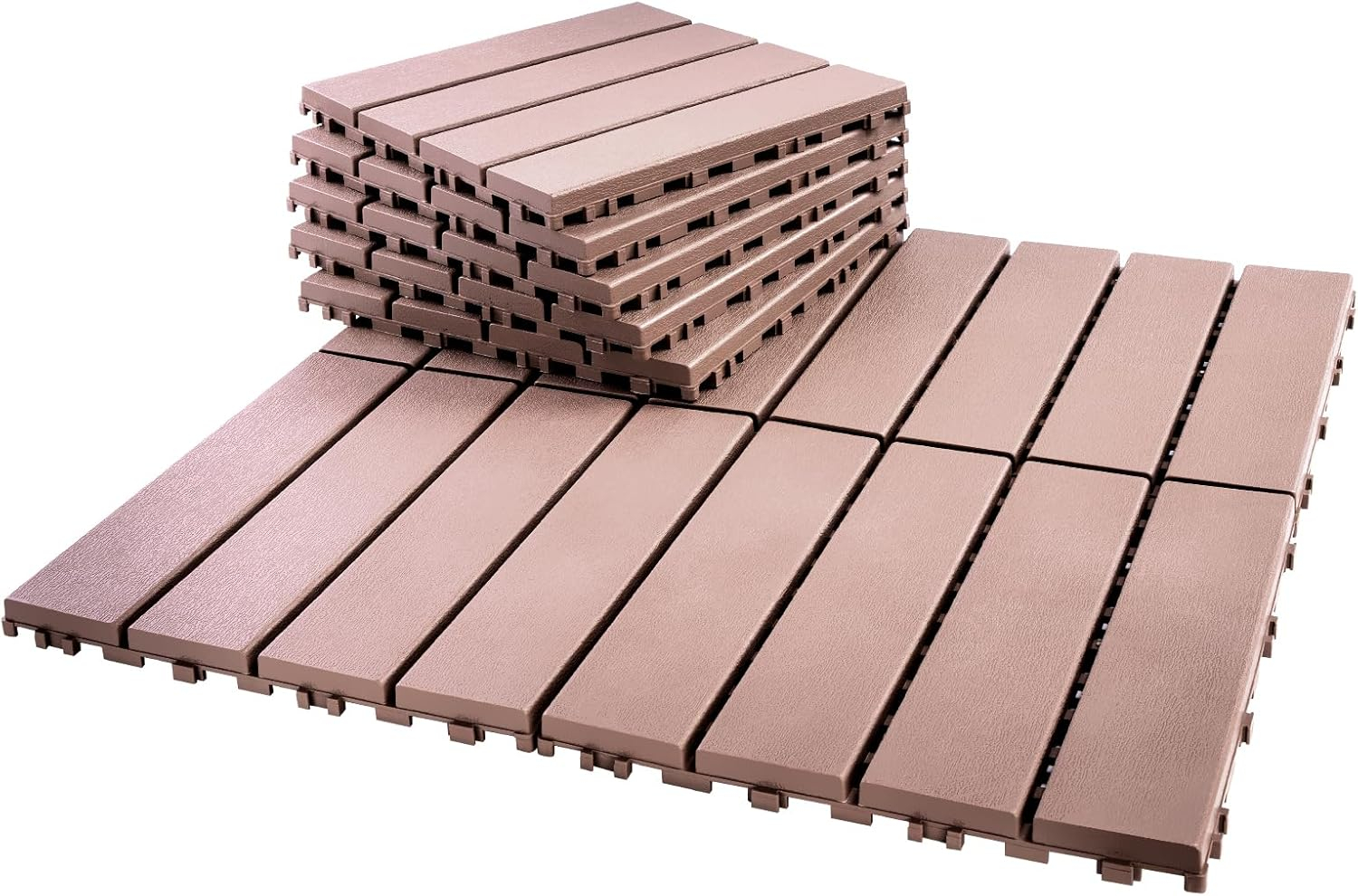 Spurtar Plastic Interlocking Deck Tiles 9 Pack (11.3"x11.3"), Decking Tiles Outdoor Waterproof for All Weather Use - Suitable for Patio Garden Poolside Front/Back Yard Porch Pool Balcony Backyard Grey