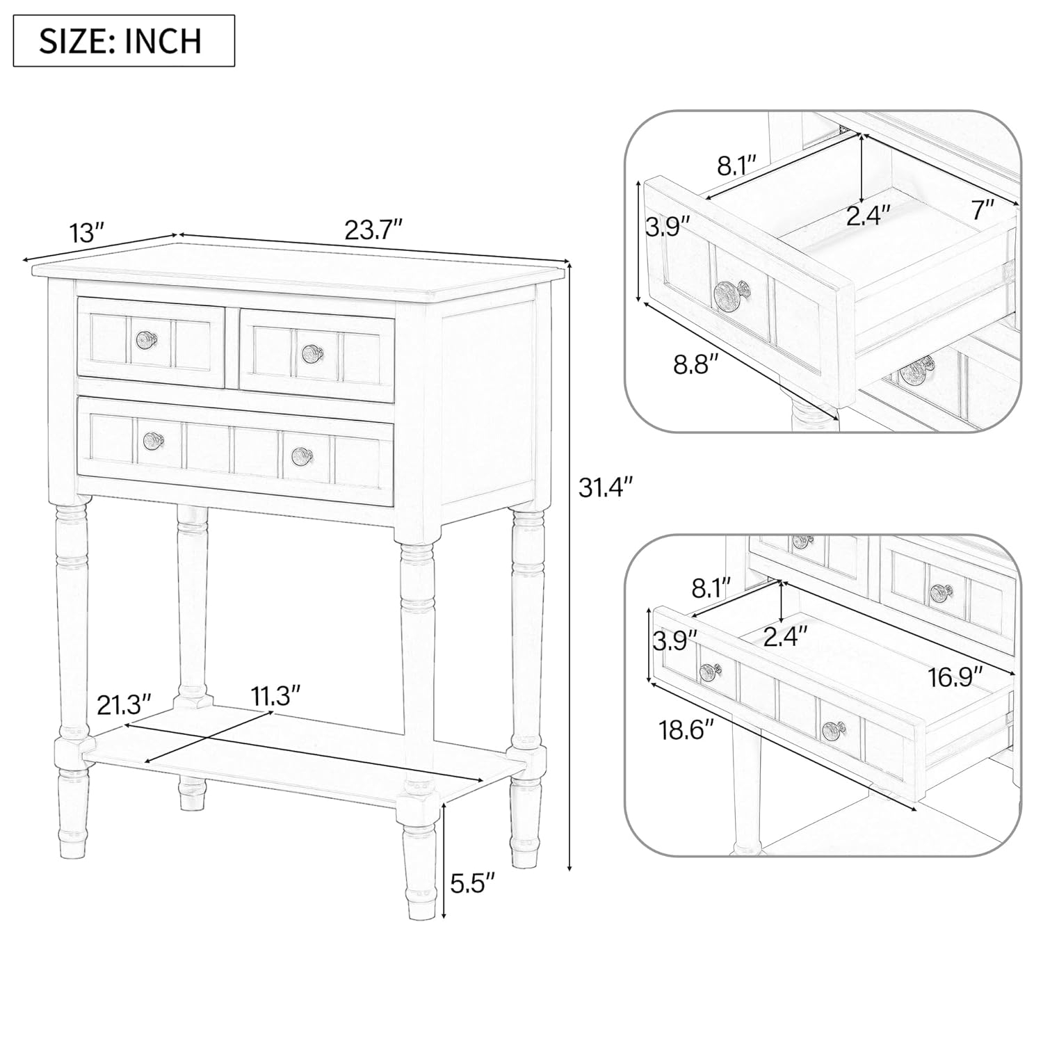Churanty Narrow Console Table with Storage Drawers and Bottom Shelf for Entryway Living Room, Retro Console Table for Small Space, Light Blue