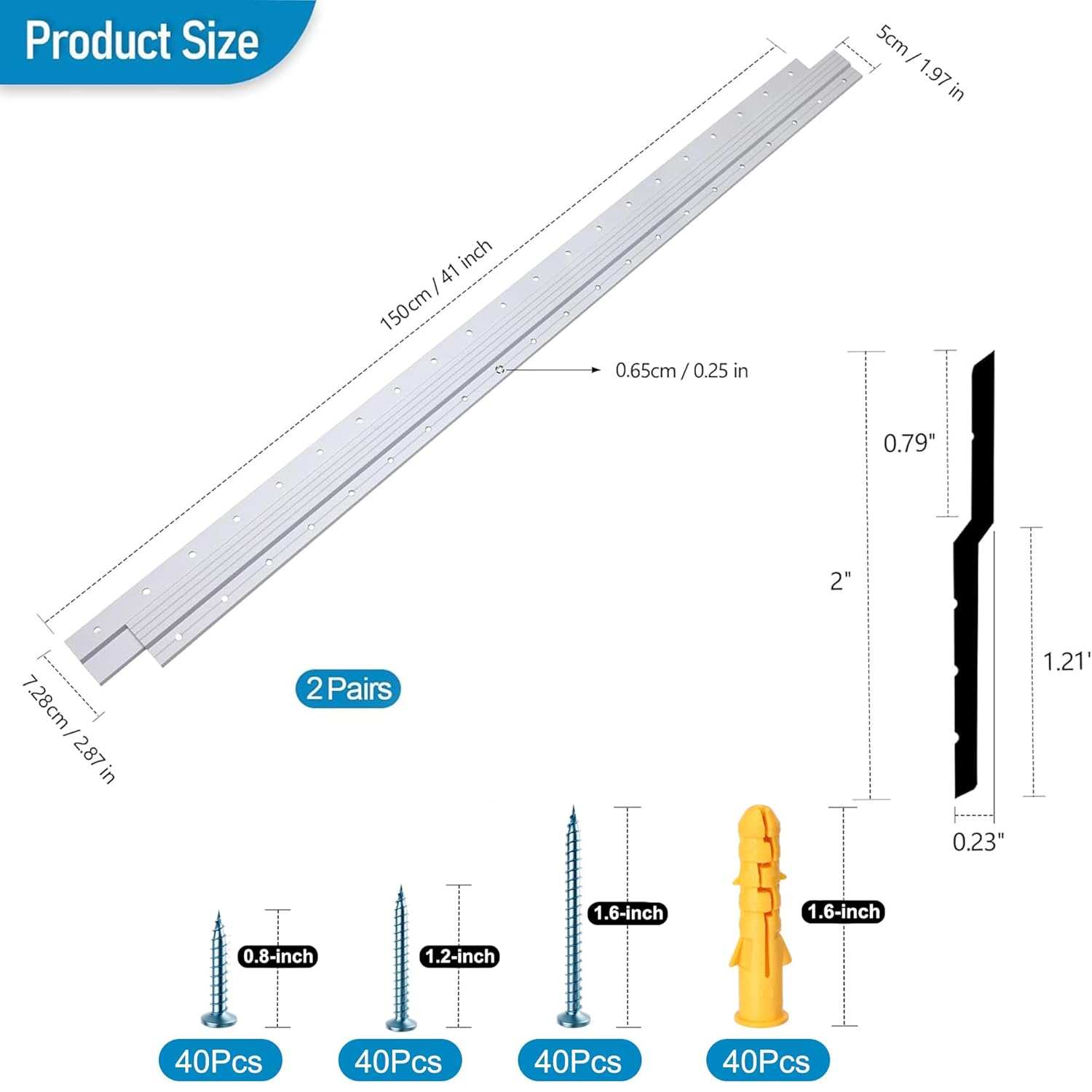 (41 inch) French Cleat Hanger Heavy Duty, 2 Pairs Aluminum Z Clips French Cleats, Interlocking Wall Mount Bracket Hardware Kit for Mirrors, Picture, Shelf, Headboard, Whiteboard, Art, Frames