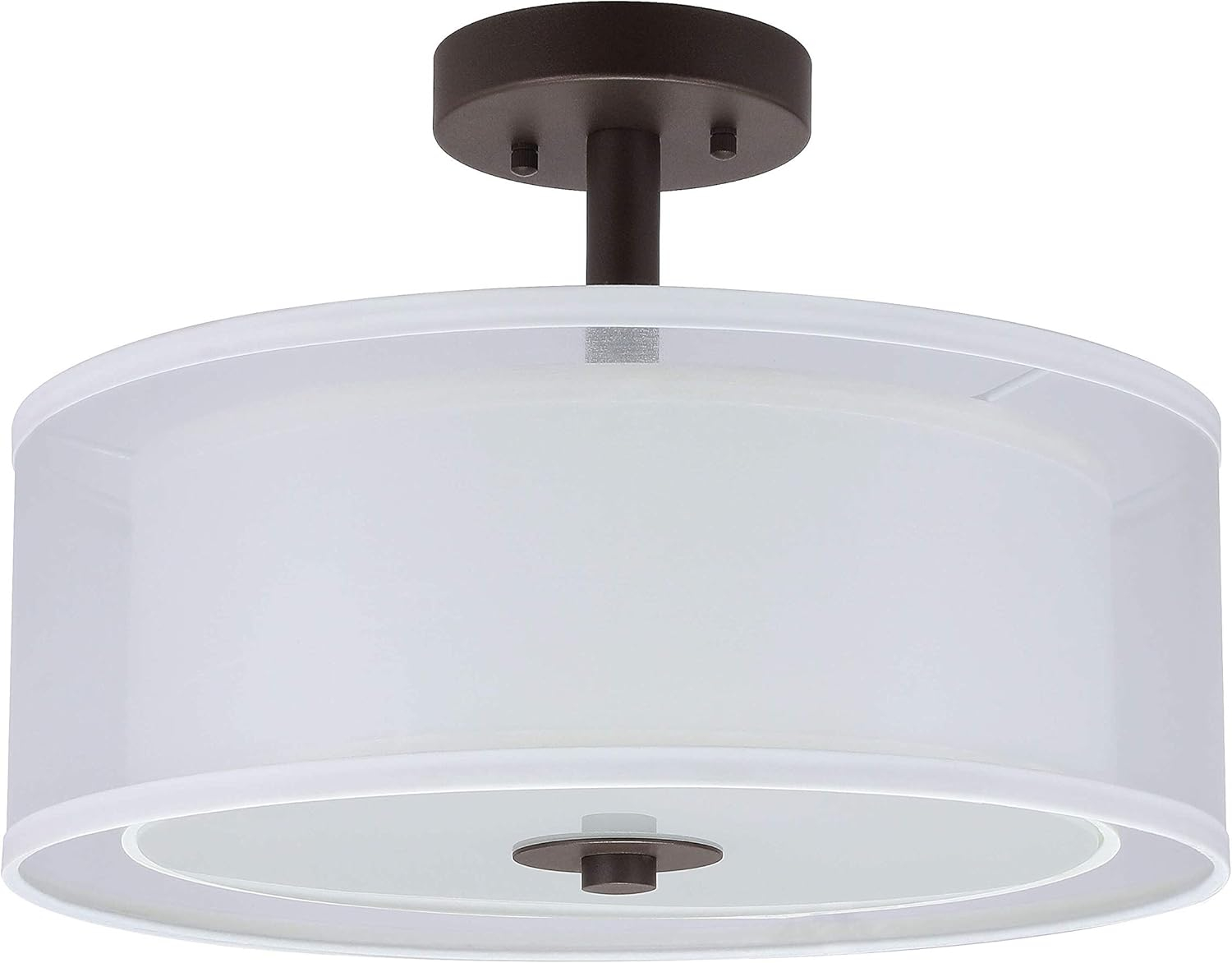 XiNBEi Lighting Semi Flush Mount Ceiling Light, 3 Light Drum Semi Flush Light, 16" Close to Ceiling Light with Fabric Shade in Dark Bronze for Living Room & Bedroom XB-SF1194-DB