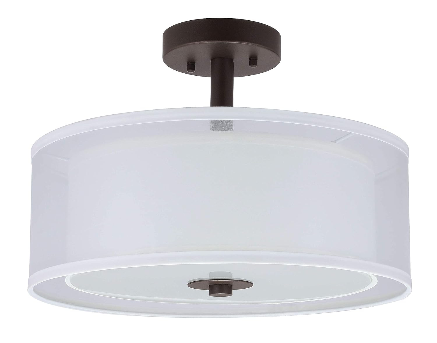 XiNBEi Lighting Semi Flush Mount Ceiling Light, 3 Light Drum Semi Flush Light, 16" Close to Ceiling Light with Fabric Shade in Dark Bronze for Living Room & Bedroom XB-SF1194-DB