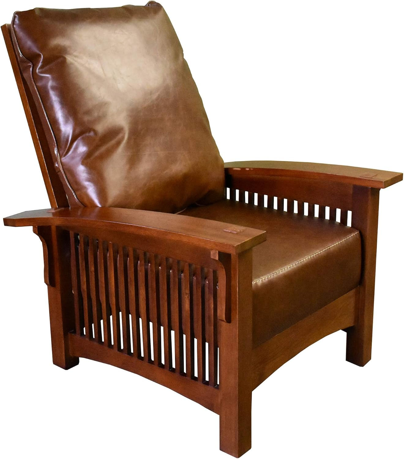 Pemberly Row Contemporary Leather Morris Chair in Reddish Brown