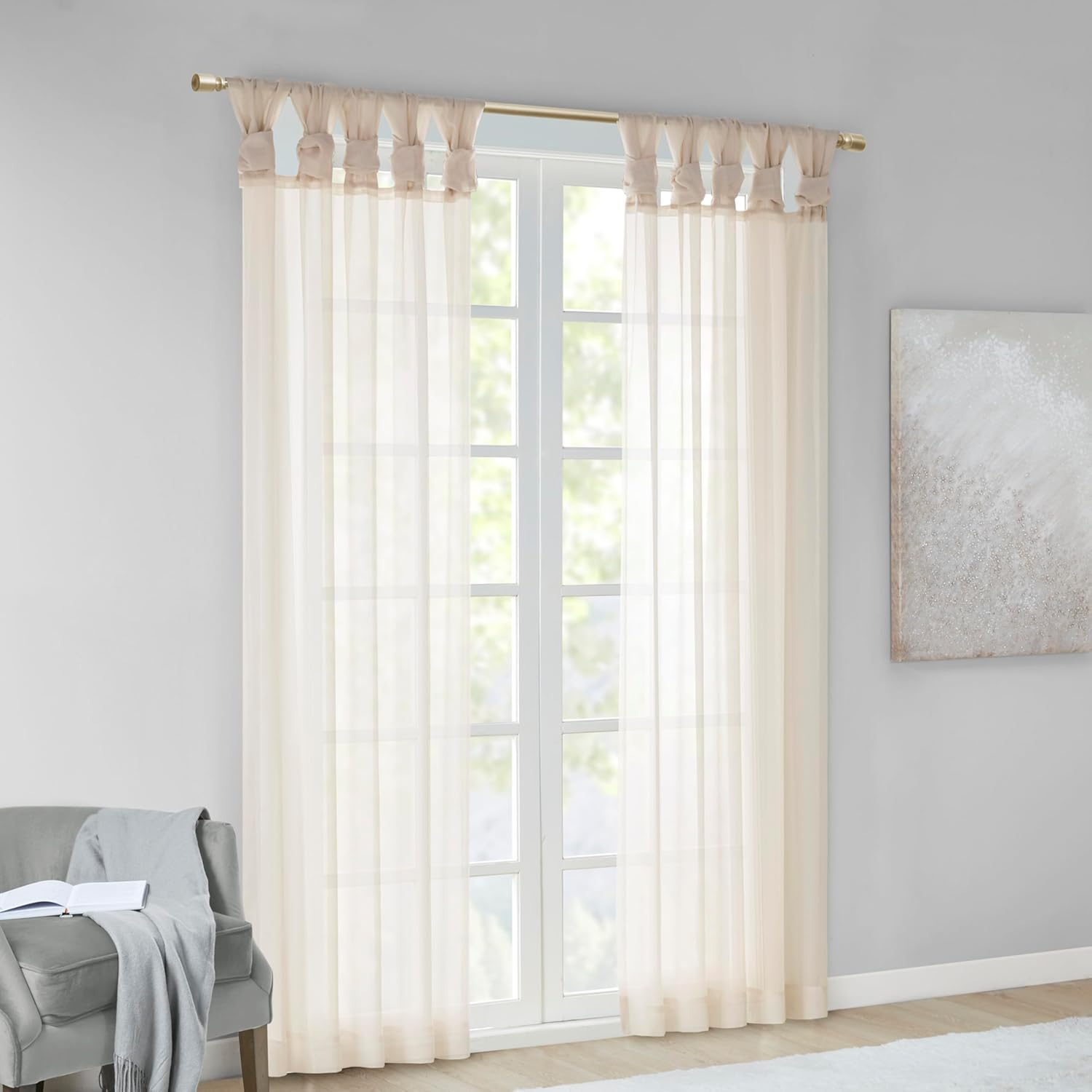 Madison Park Ceres Twisted Tab Voile Sheer Window Pair in Ivory 84" Panel