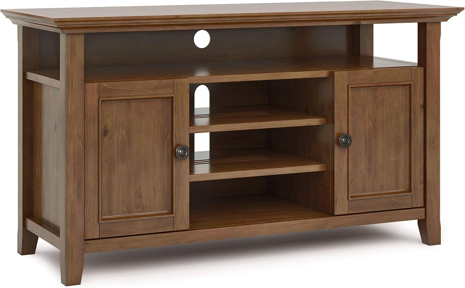 Simpli Home Amherst 54 inch Wide Solid Wood Transitional TV Stand in Medium Saddle Brown
