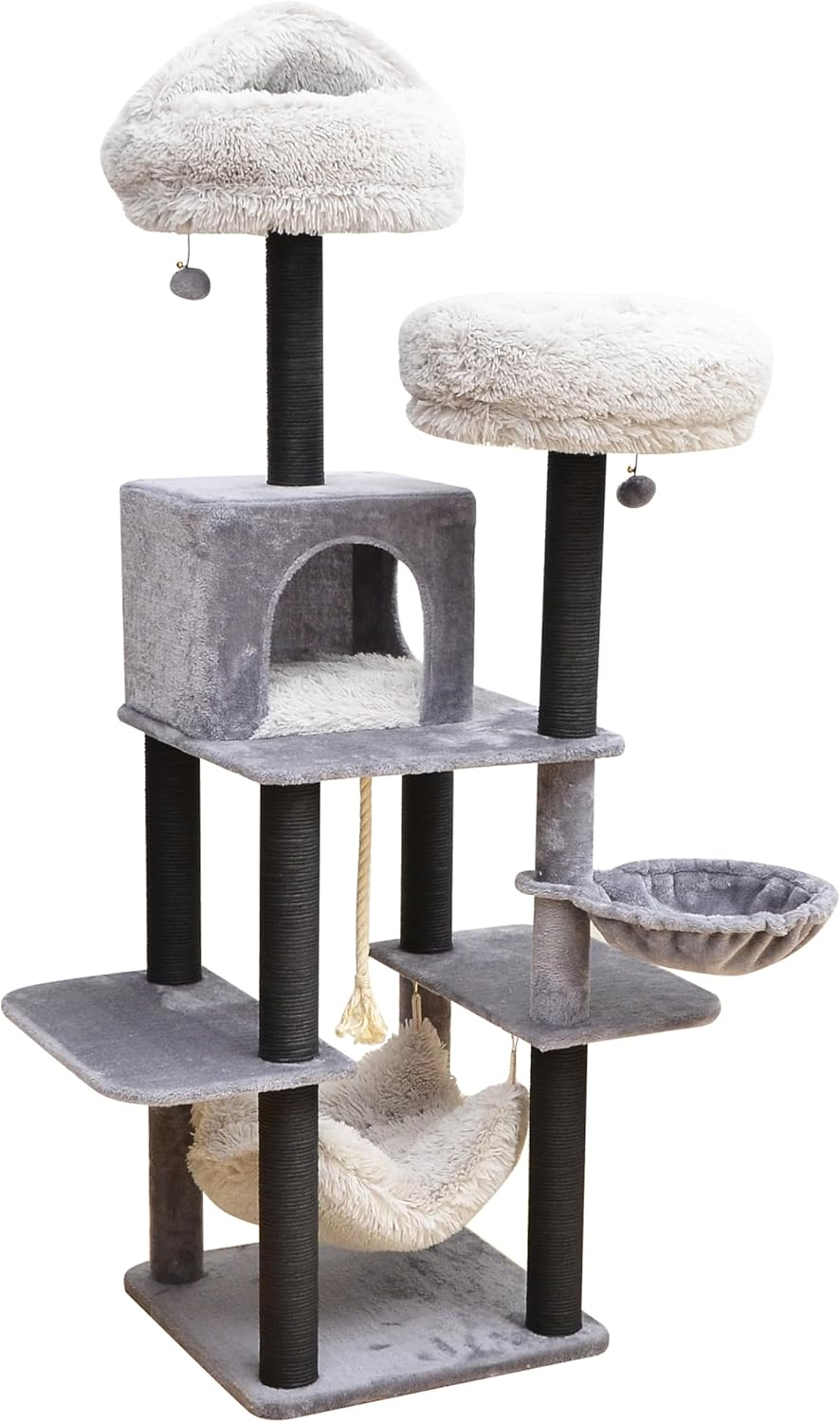 Catry Bradbury 7-Level 62.5” Modern Cat Tree with Replaceable Scratching Posts,Big Condo,Two Washable Beds, Two Hammocks,Quick Assembly, for Multi-Cat Homes(Cloud Gray)