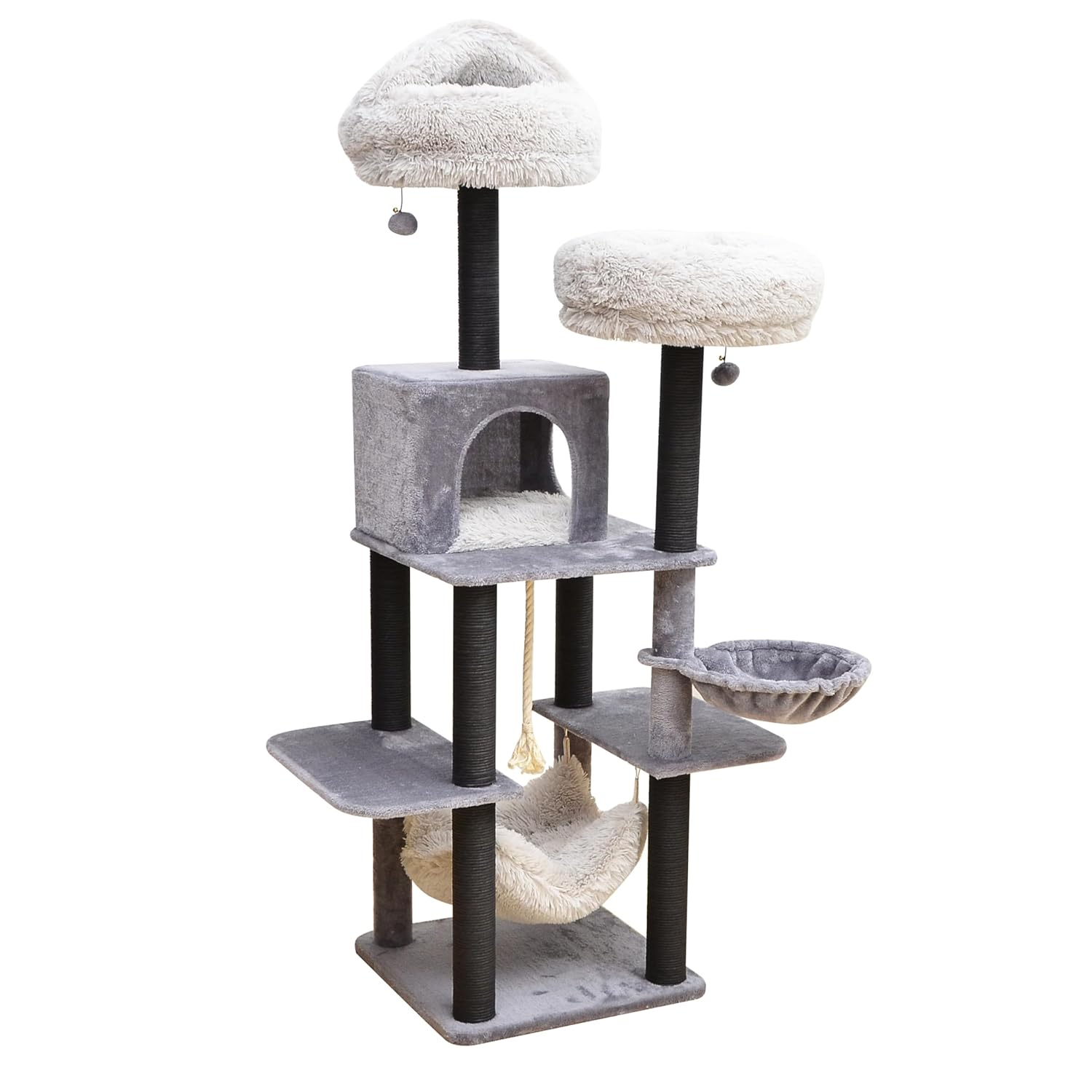 Catry Bradbury 7-Level 62.5” Modern Cat Tree with Replaceable Scratching Posts,Big Condo,Two Washable Beds, Two Hammocks,Quick Assembly, for Multi-Cat Homes(Cloud Gray)