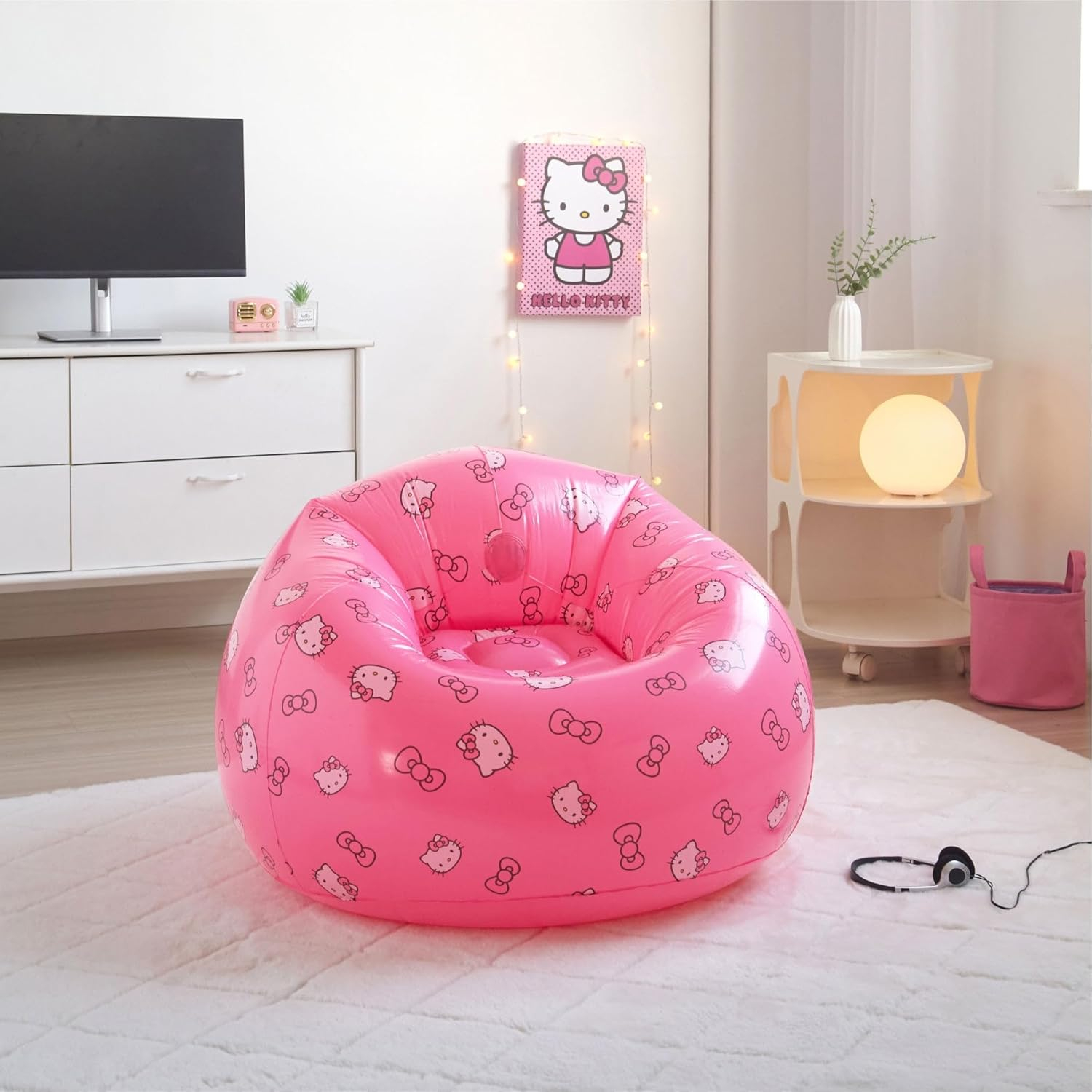 Sanrio Hello Kitty Portable Inflatable Gaming Chair,Kids Fun Comfy Lounge Seat, Ideal for Playrooms and Room Décor