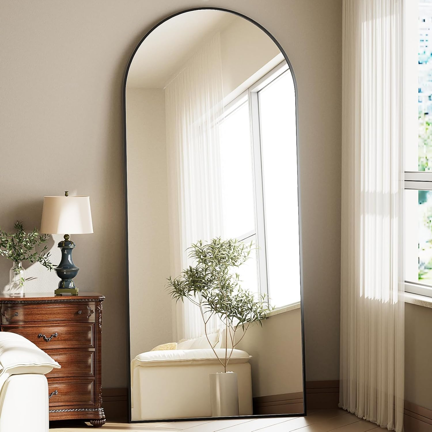 BEAUTYPEAK 71"x 26" Oversized Full Length Mirror Arch Standing Floor Mirror Full Body Mirror, Black