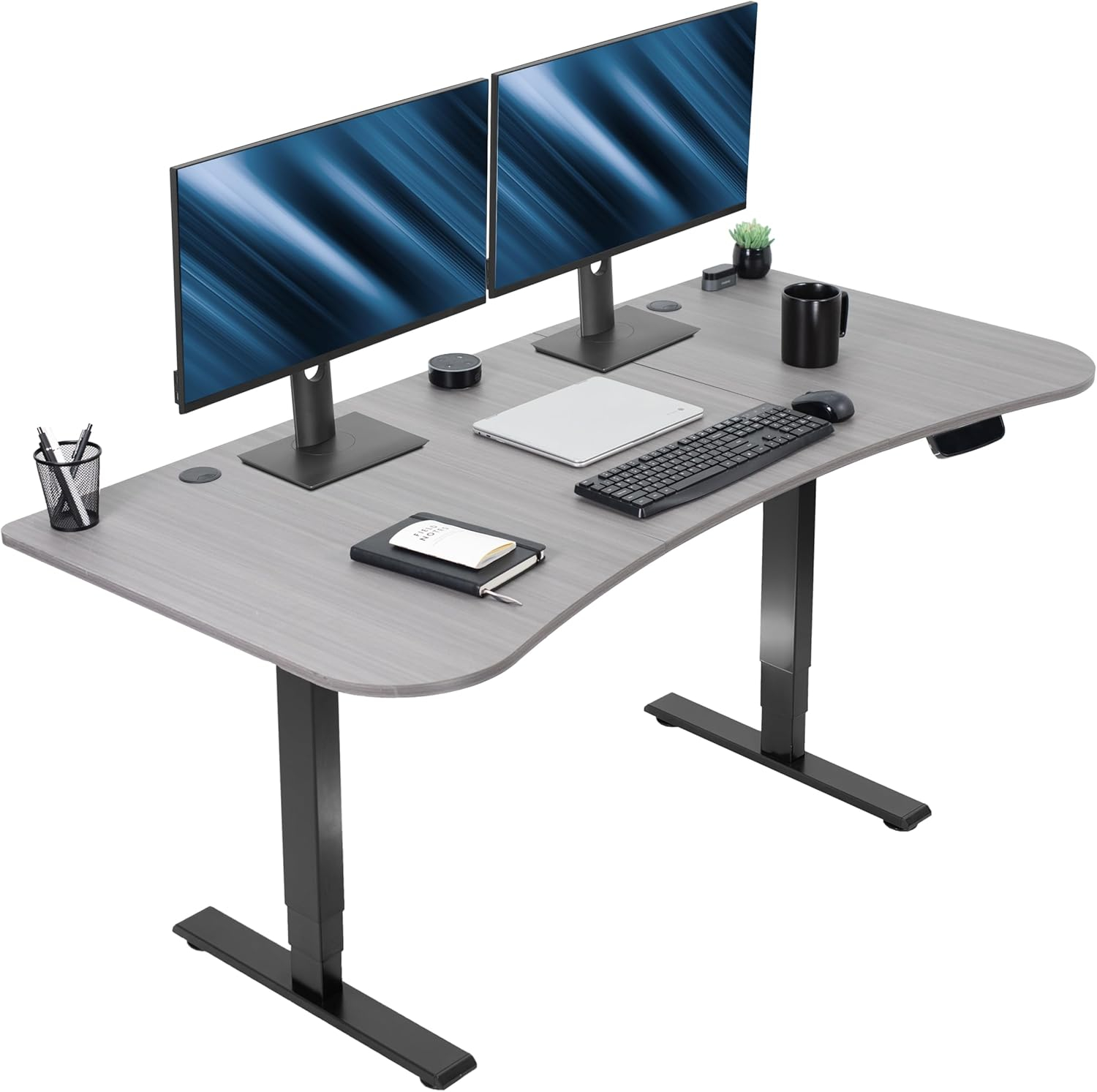 VIVO Electric 63” x 32” Standup Desk, Dark Gray Table Top, Black Frame
