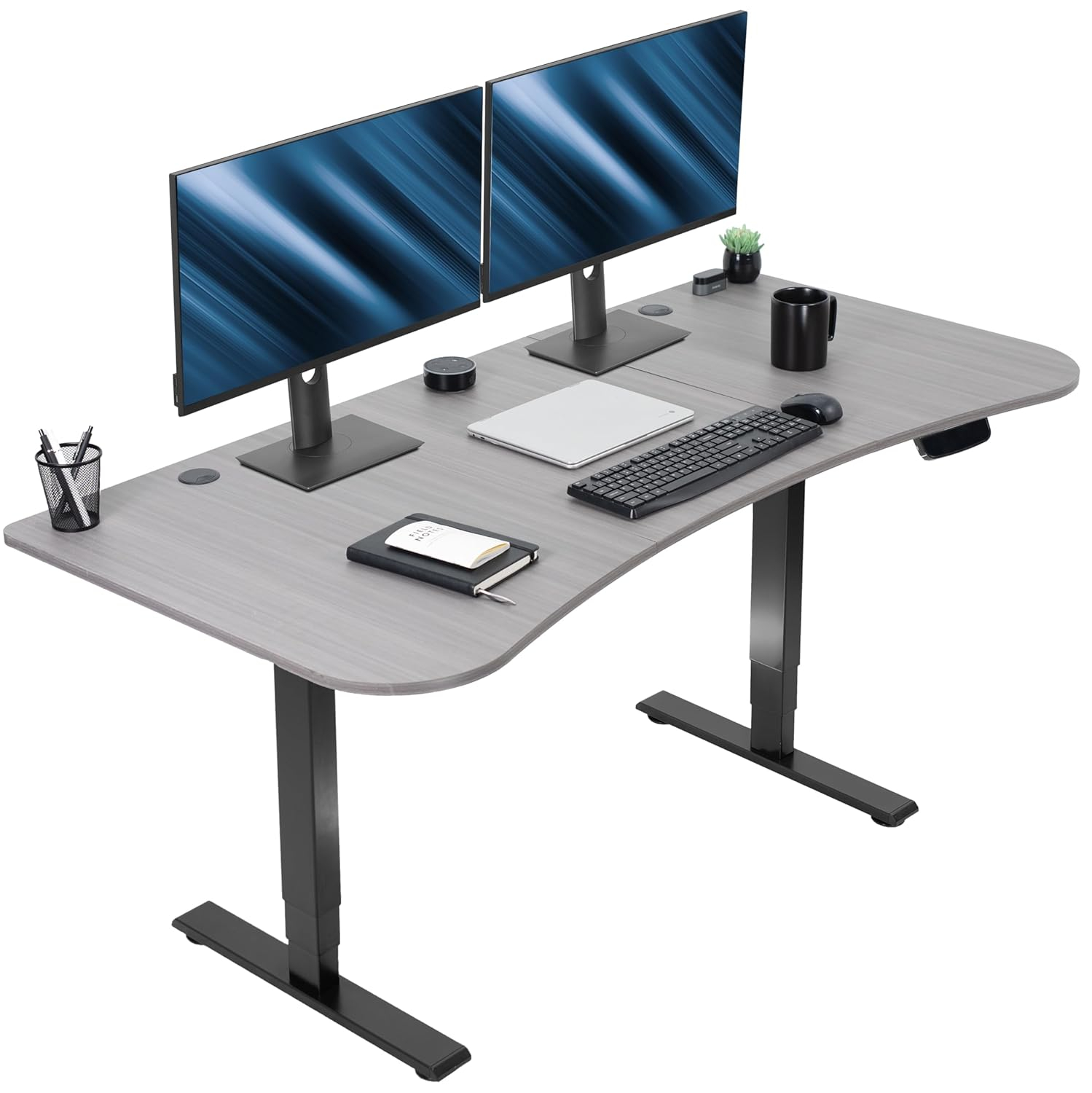 VIVO Electric 63” x 32” Standup Desk, Dark Gray Table Top, Black Frame