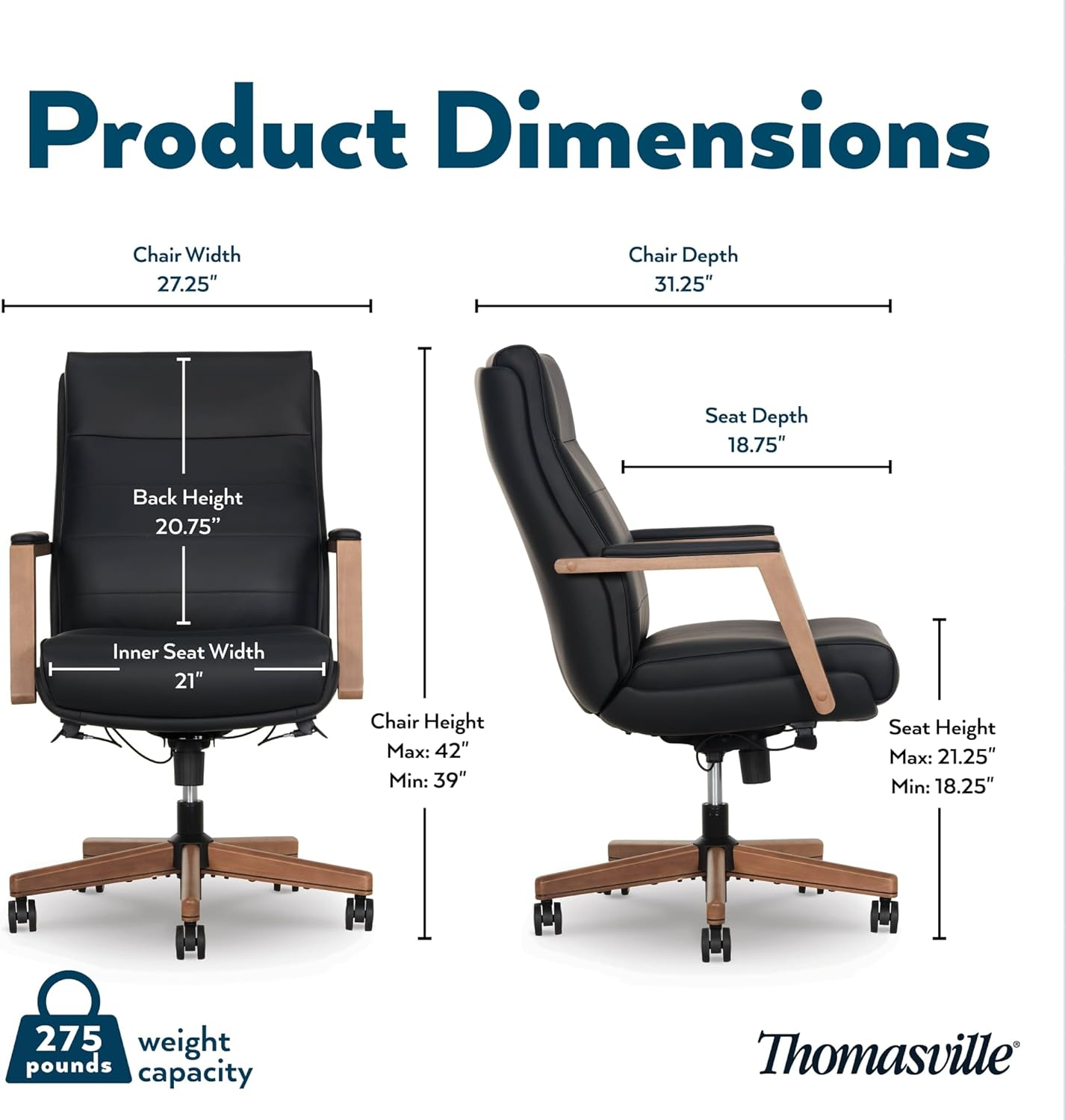 Thomasville® Fendley Ergonomic Vegan Leather Mid-Back Office Chair, Black/Brown