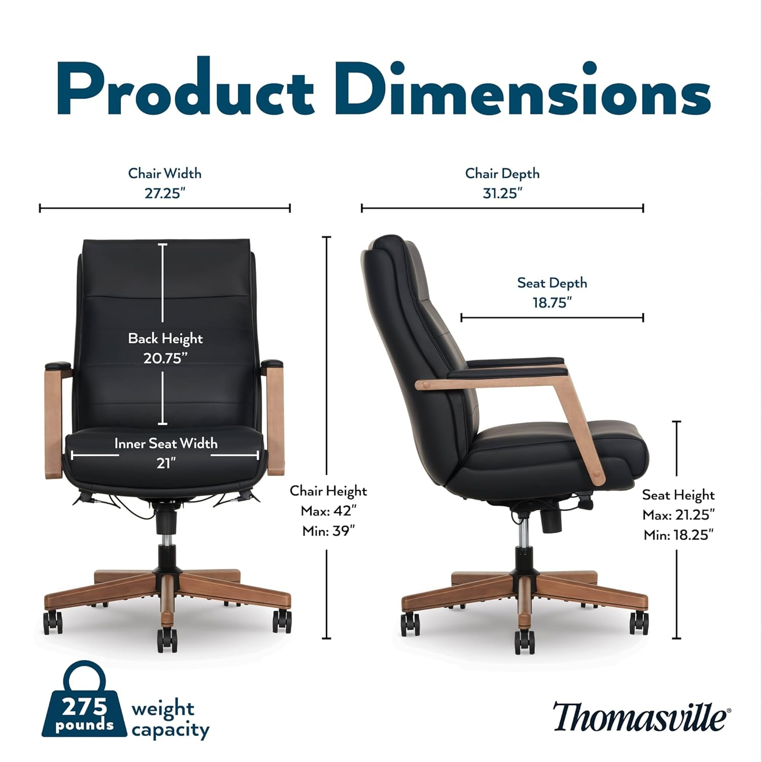 Thomasville® Fendley Ergonomic Vegan Leather Mid-Back Office Chair, Black/Brown