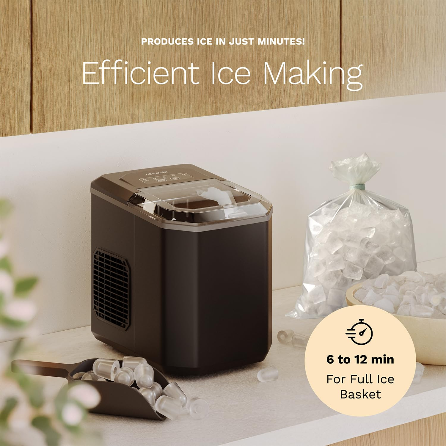 hOmeLabs Countertop Ice Maker – Compact Bullet Ice Machine, 2 Ice Sizes, 26 lbs/Day, Self-Cleaning – Includes Ice Scoop & 5 Ice Bags – Sleek Black Portable Ice Maker for Home & Kitchen