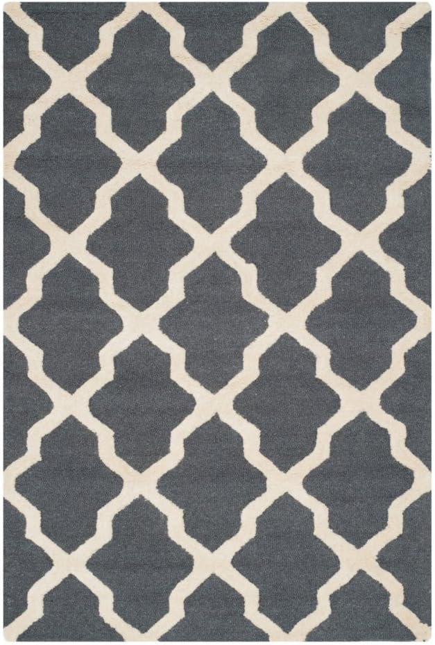SAFAVIEH Cambridge Liam Geometric Wool Area Rug, Dark Grey/Ivory, 5' x 8'