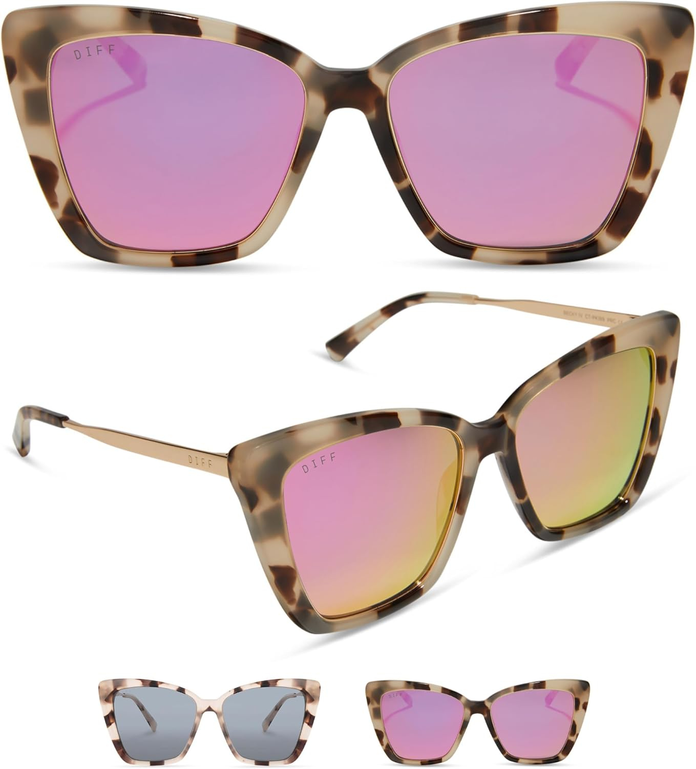Oversized Cat Eye Cream Tortoise Sunglasses with Pink Mirrored Lenses