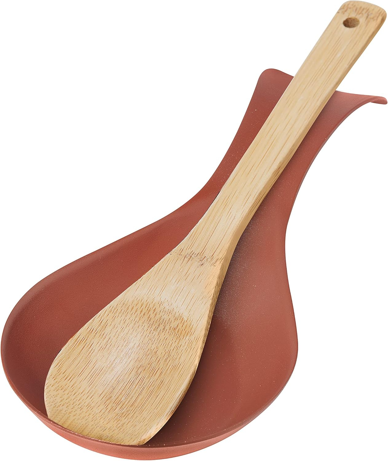 OGGI Stainless Steel Spoon Rest- Long Handle Holds Kitchen Utensils in Place, Great Spoon Rest for Kitchen Counter, Stove Top, or Coffee Station; Kitchen Accessories, Utensil Rest, Brick red