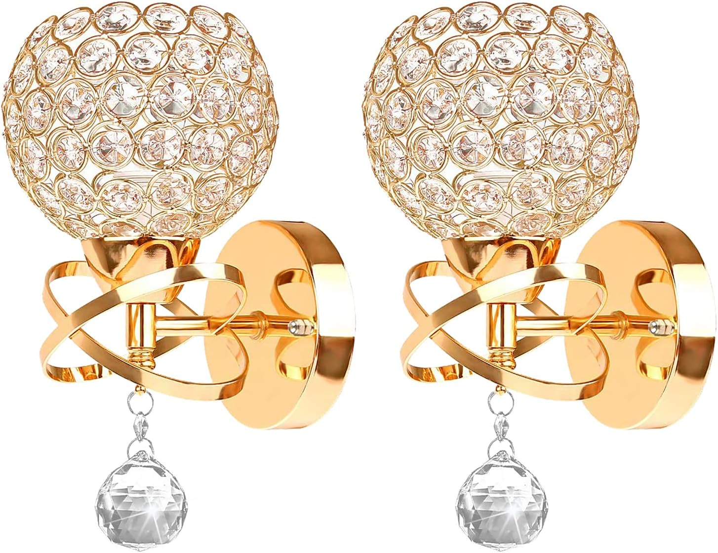 Gold Wall Sconces Set of Two, Modern Crystal Wall Light with E26 Socket Hardwired Sconces Wall Lighting Bedside Wall Lamp Crystal Decor Wall Mount Light Fixture for Living room, Bedroom, Hallway