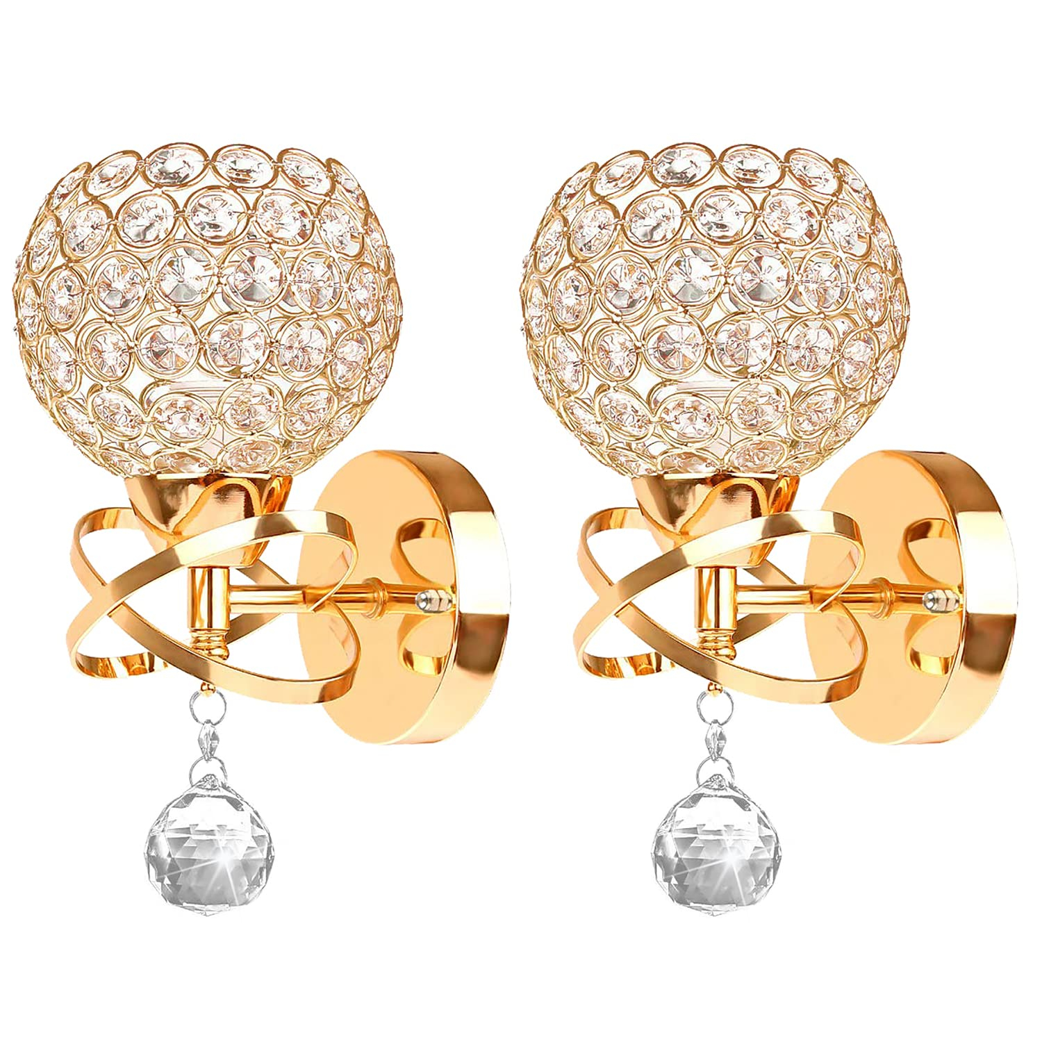 Gold Wall Sconces Set of Two, Modern Crystal Wall Light with E26 Socket Hardwired Sconces Wall Lighting Bedside Wall Lamp Crystal Decor Wall Mount Light Fixture for Living room, Bedroom, Hallway