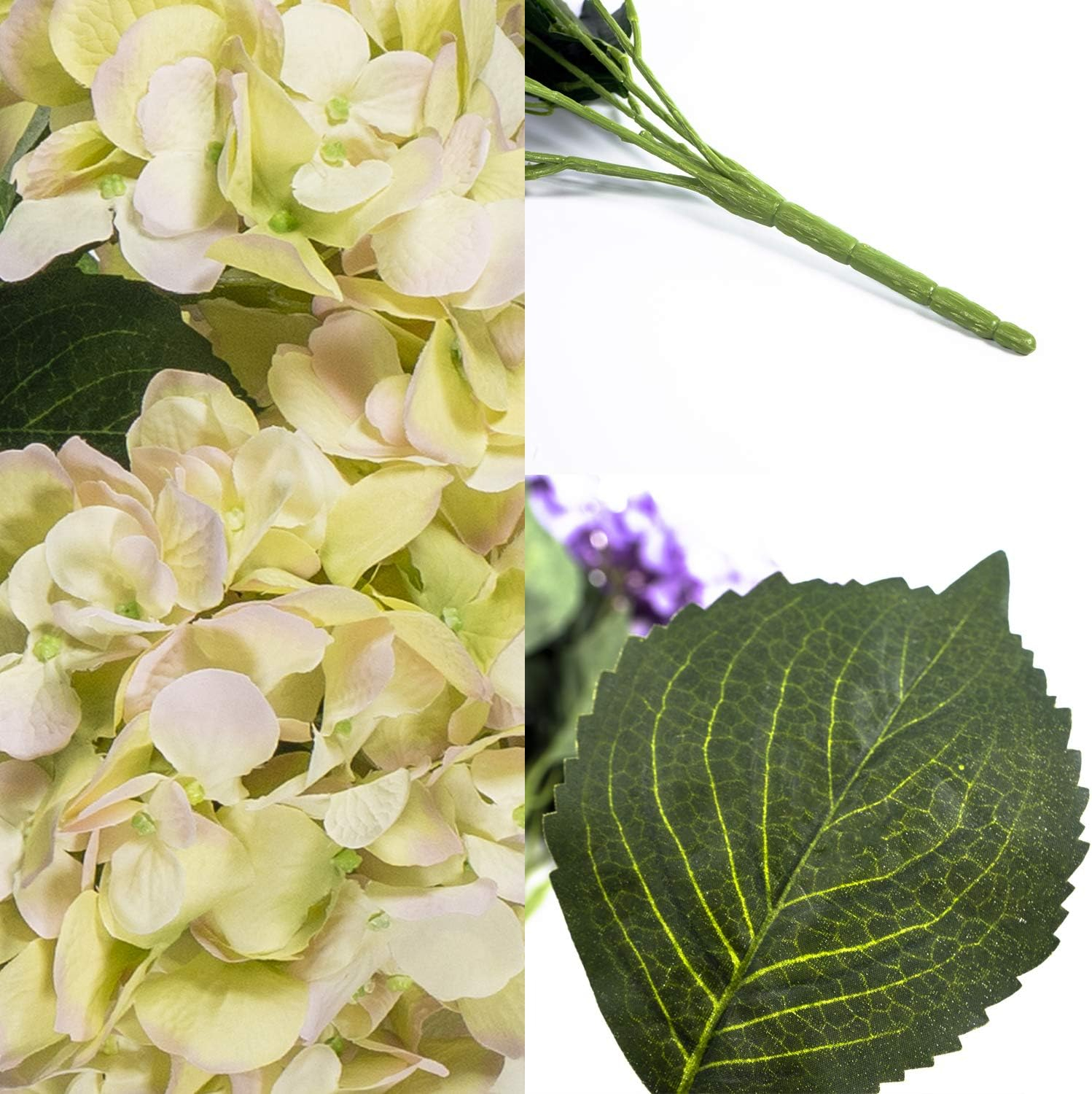 Hydrangea Silk Flowers Plant, Green, Indoor Home Decoration, Outdoor Plant, Wedding, Centerpieces, Bouquets, 2-Pack, Artificial Hydrangeas Bush with 7 Large Gorgeous Clusters