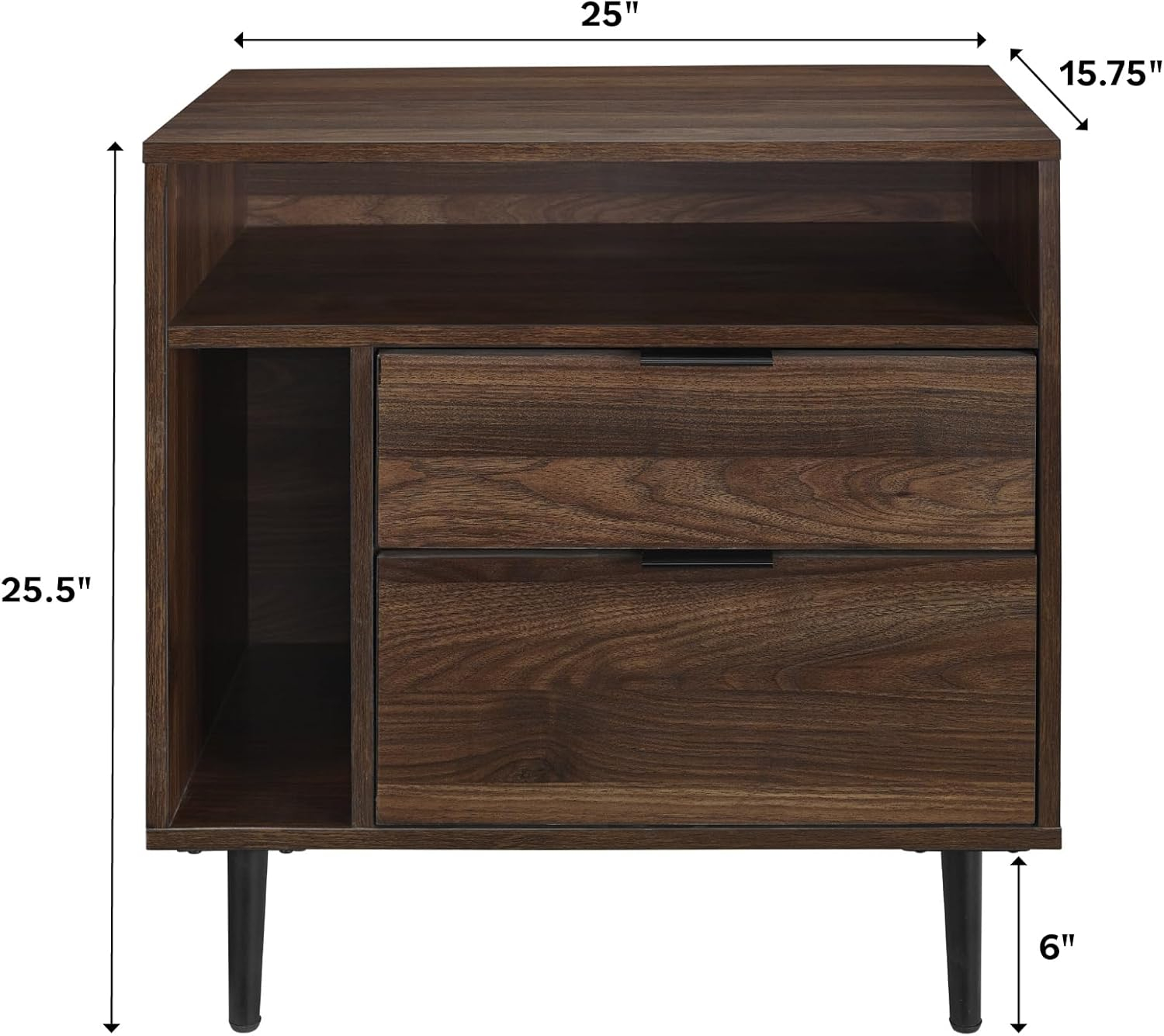 Slate Grey 25" Modern Wood Nightstand with 2 Drawers