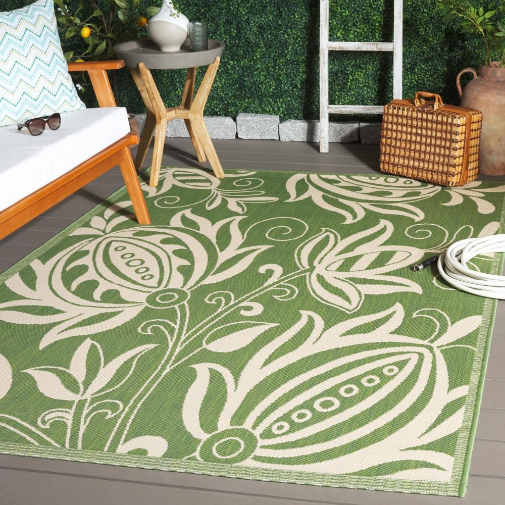 Safavieh Courtyard Crystal Floral Indoor/Outdoor Indoor/Outdoor Area Rug, 5'3" x 7'7", Olive/Natural