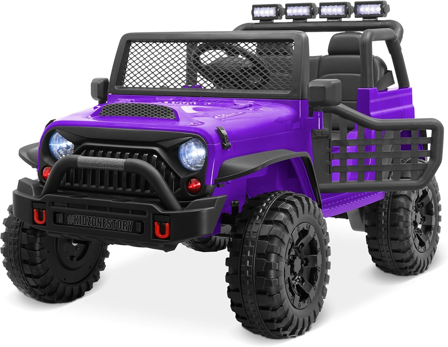 Kidzone 12V 3.8 MPH Kids 2-Seater Ride On Truck Car Electric Vehicles w/Personalize License Plate, 4-Wheeler Suspension, Parent Remote Control, MP3, LED Lights, 3 Speeds, Bluetooth, Radio - Purple