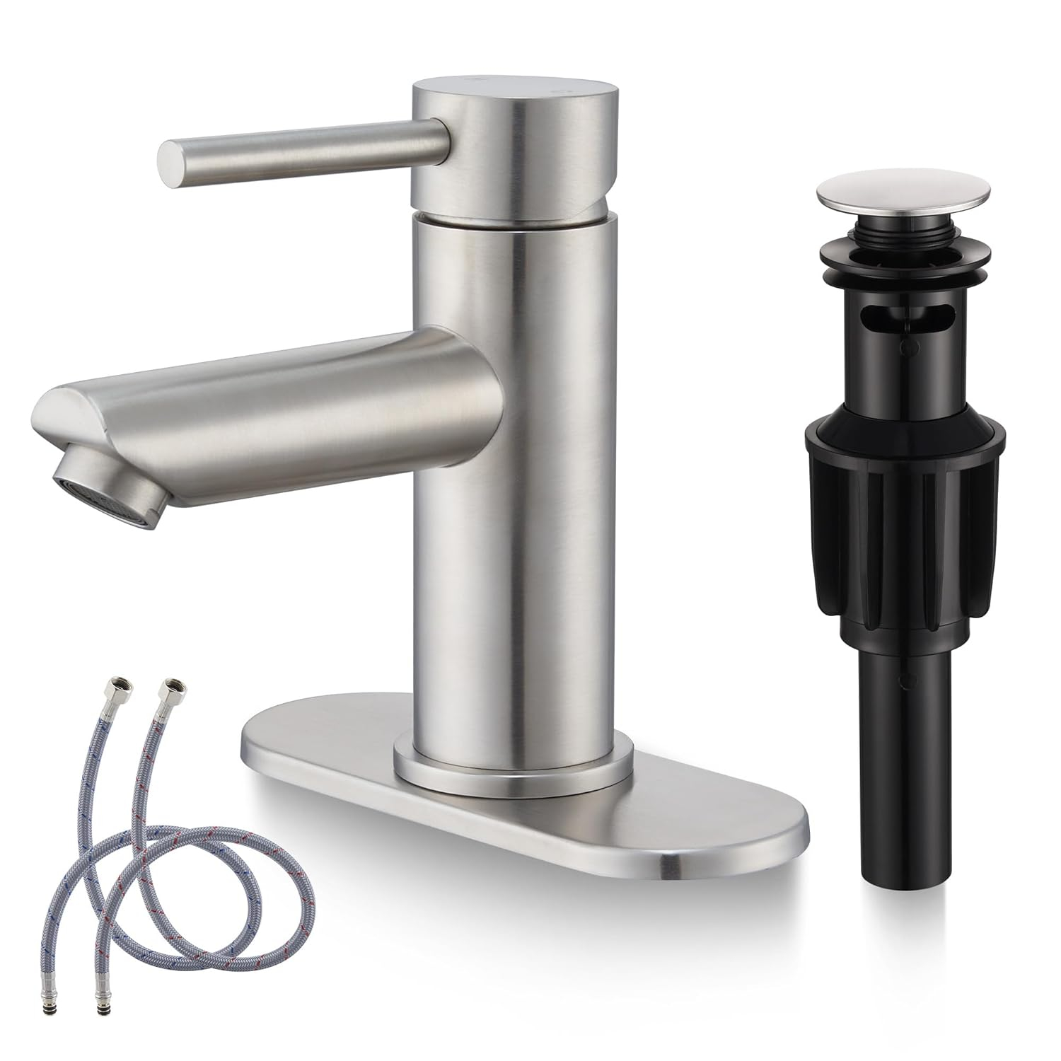 Bathroom Sink Faucet One Hole,Lavatory Tap for Basin,Matte Black Bathroom Sink Faucet with Metal Pop Up Drain Assembly， Bathroom Faucet 1 Hole with 3 Hole Deck Plate