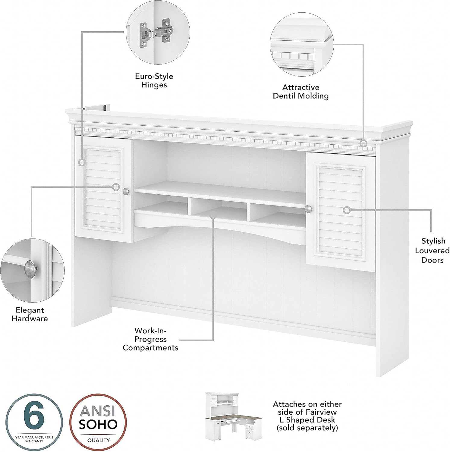 Fairview L Desk with Hutch and Bookcase in Antique Black - Engineered Wood