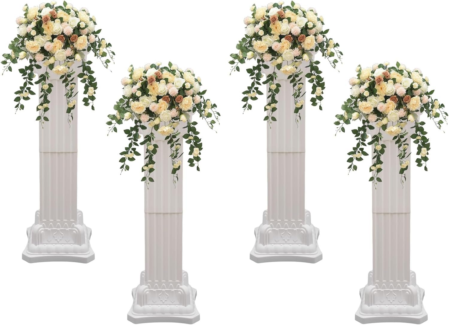 Roman Columns Plastic Wedding Stand Pillar Greek Statue Plant Stand Elegant Event Party Decorative Pedestal Flower Pot Holder Decor (4Pcs, 11.81x35.43 Inch)