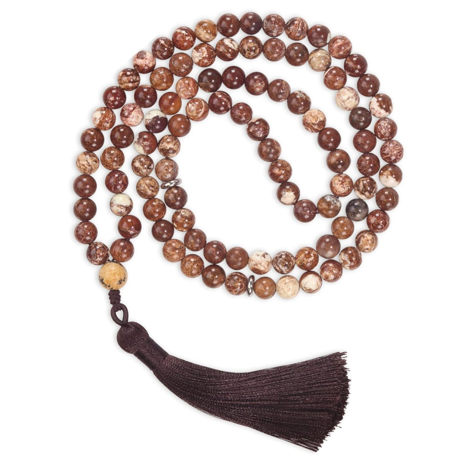 Natural Brown Jasper Stone Prayer Beads with Dark Brown Tassel