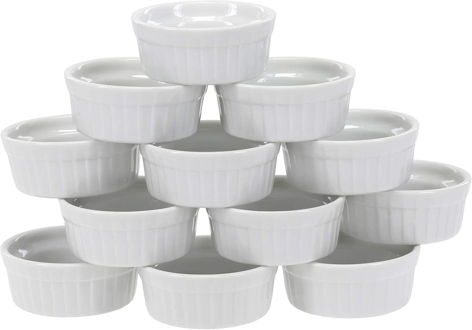 Set of 12 White Porcelain Round Ramekins with Lids