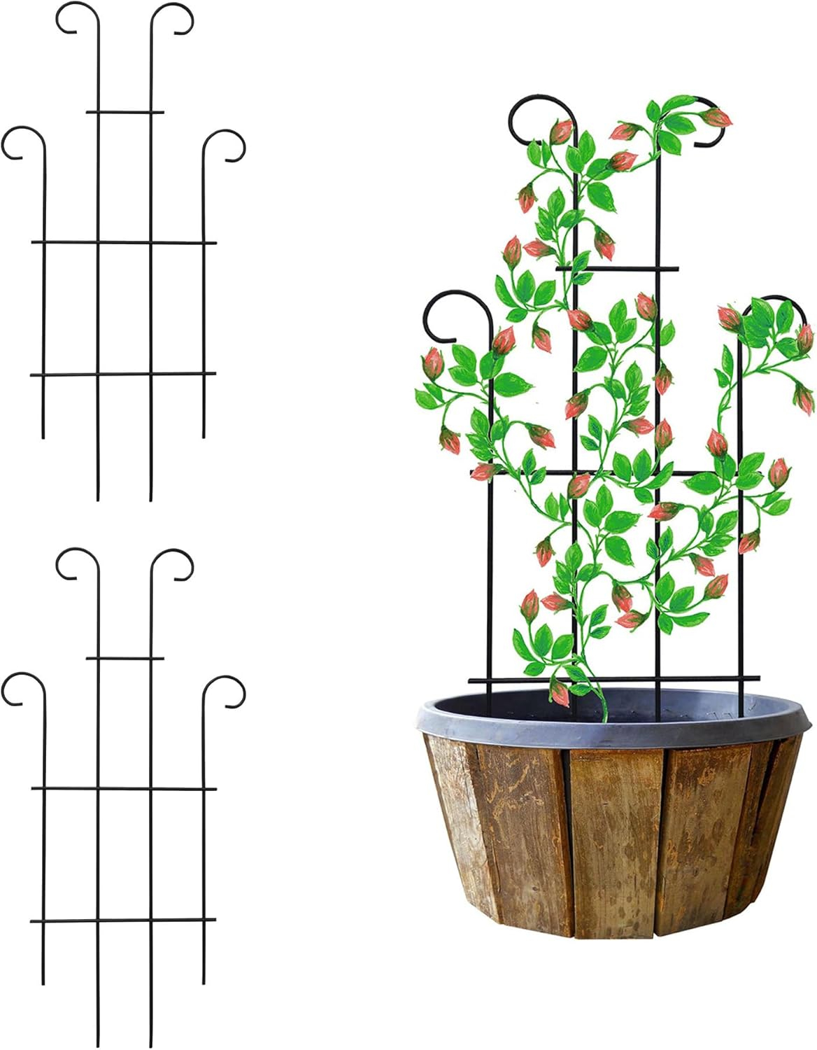 2 Pack Black Coated Wave Pot Trellis Panel 31'' Plant Stakes for Climbing Plants Outdoor Roses Vines Flower Vegetable Supports