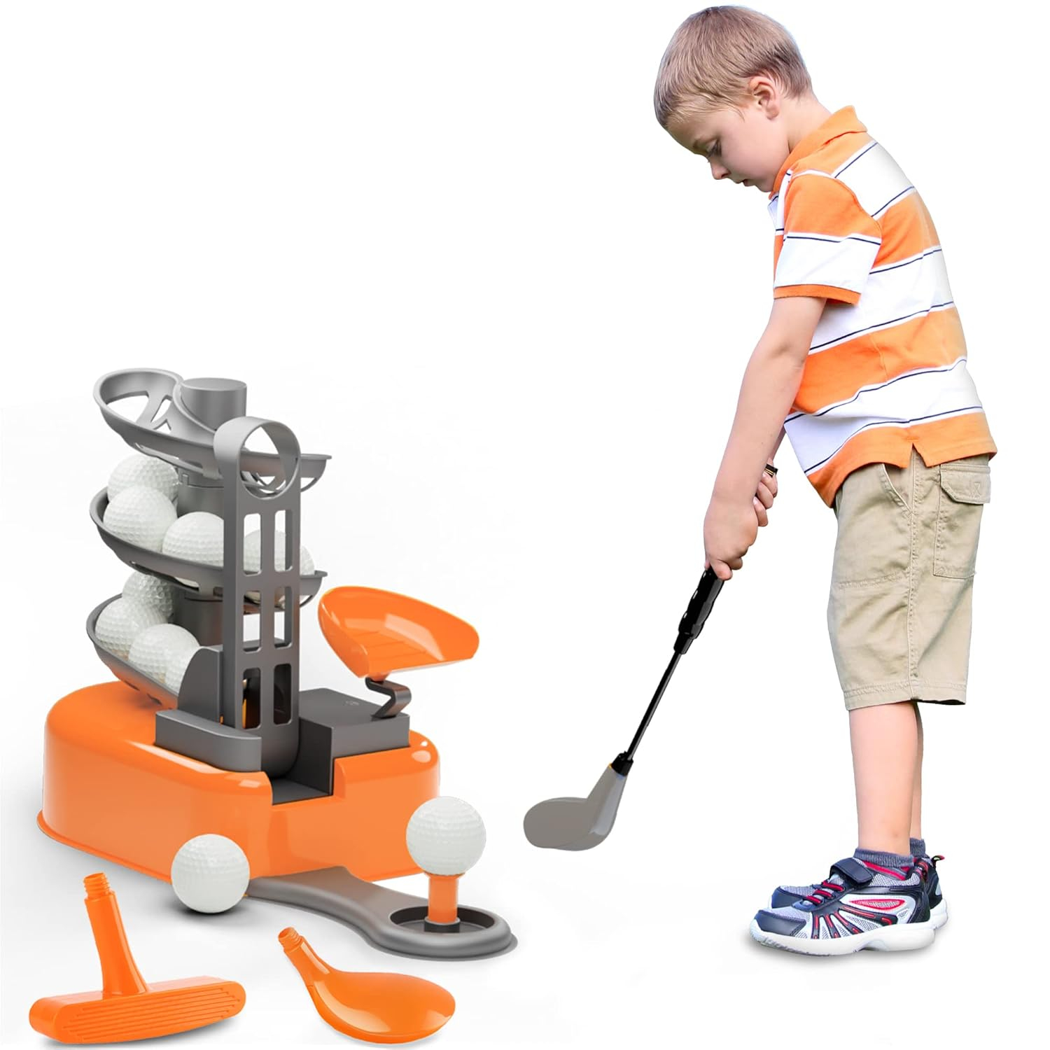 iPlay, iLearn Kids Golf Toys Set, Left & Right Golf Head, Indoor & Outdoor Golf Ball Game, Sports Gaming Clubs, Learning Active Exercise Gifts for 3-8 Year Olds, Toddler Boy Girl Child, Orange