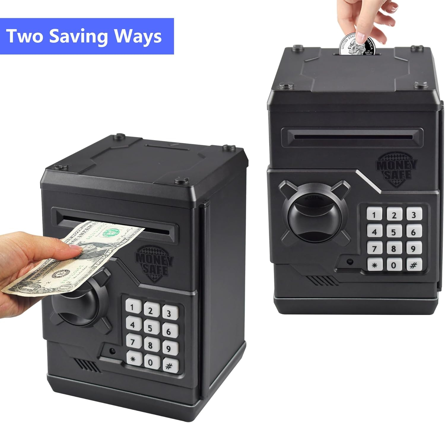 HUSAN Piggy Banks Money Banks for Kids, Electronic Password Code Money Banks ATM Banks Box Coin Bank for Children Boys and Girls (Iron Gray)