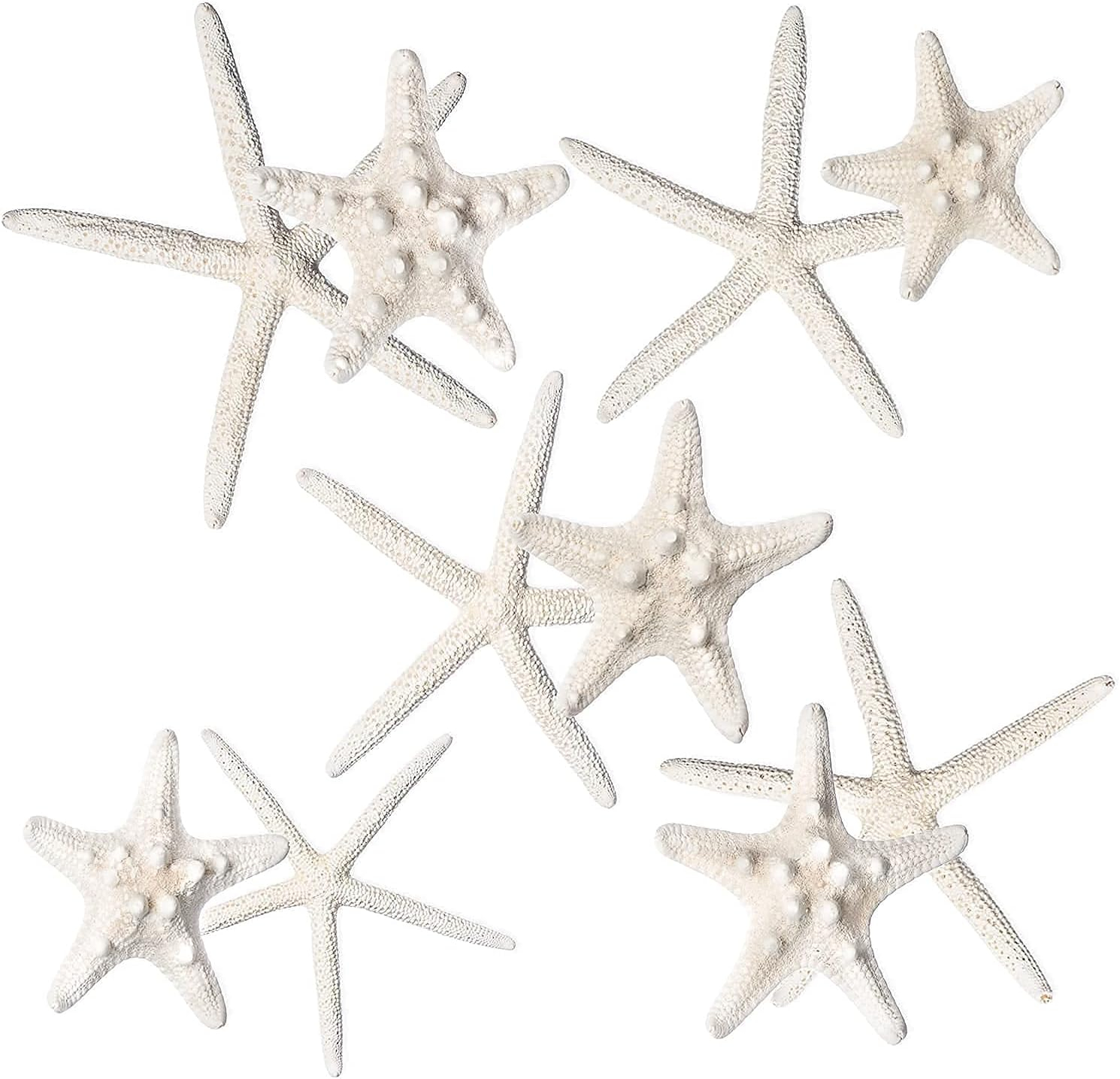 Nautical Crush Trading Starfish & Knobby Starfish Decor - (5) White Starfish 4-6" and (5) Knobby Starfish 2-3.5" - Beach Wedding Decor - Coastal Party Decorations - Seashell Decor