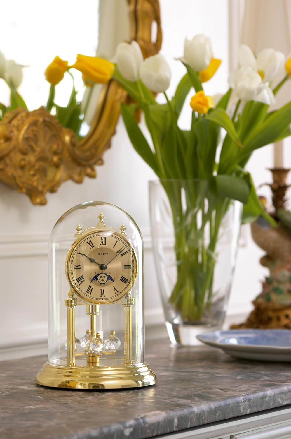 Bulova Clocks Tristan I Brass Finish and Glass Dome Clock