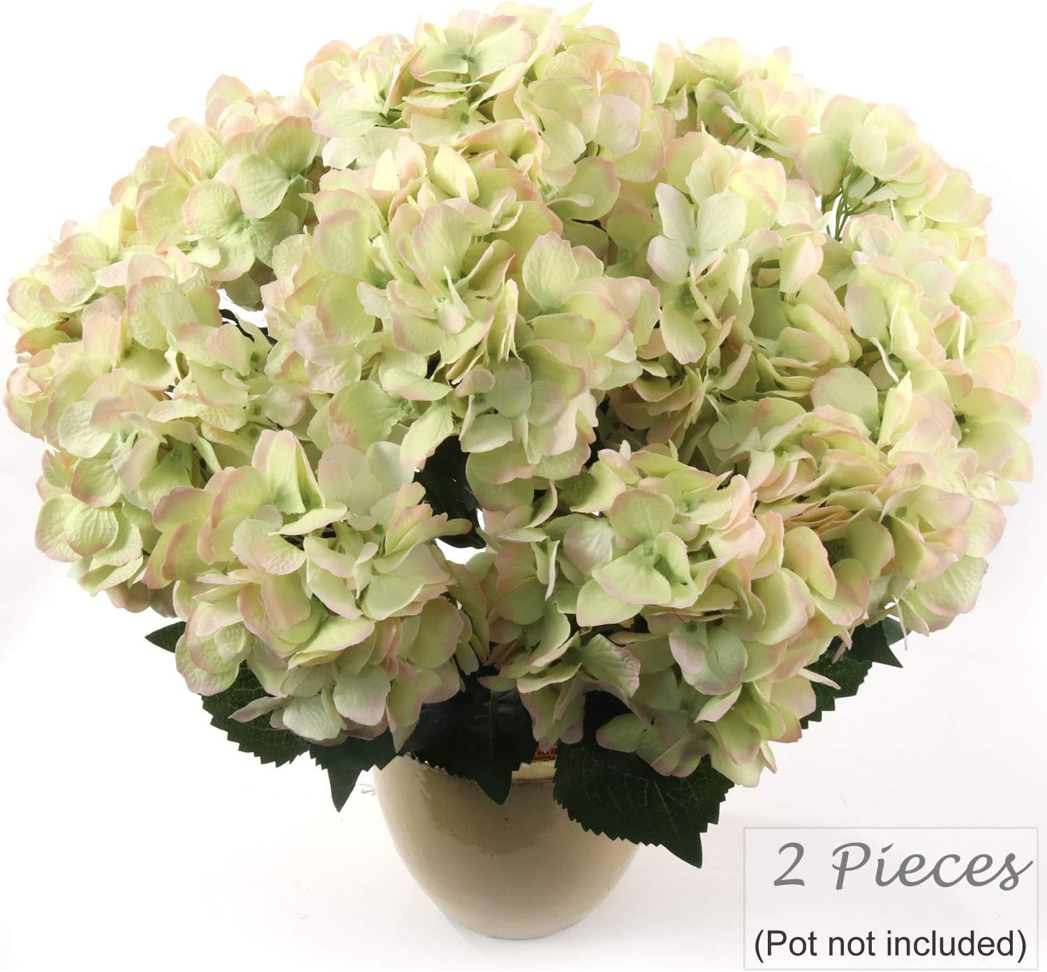 Hydrangea Silk Flowers Plant, Green, Indoor Home Decoration, Outdoor Plant, Wedding, Centerpieces, Bouquets, 2-Pack, Artificial Hydrangeas Bush with 7 Large Gorgeous Clusters