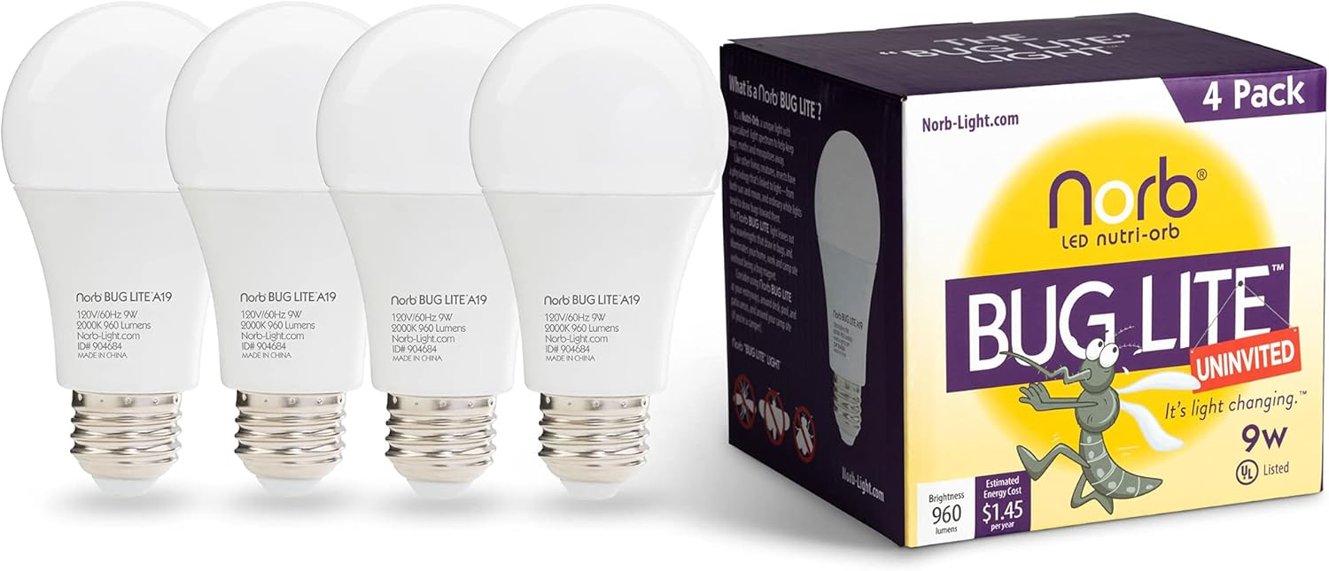Amber Yellow LED Outdoor Bug-Reducing Light Bulb, 9W